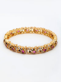 Elegant Ruby & Zircon Bangle With High Gold Polish