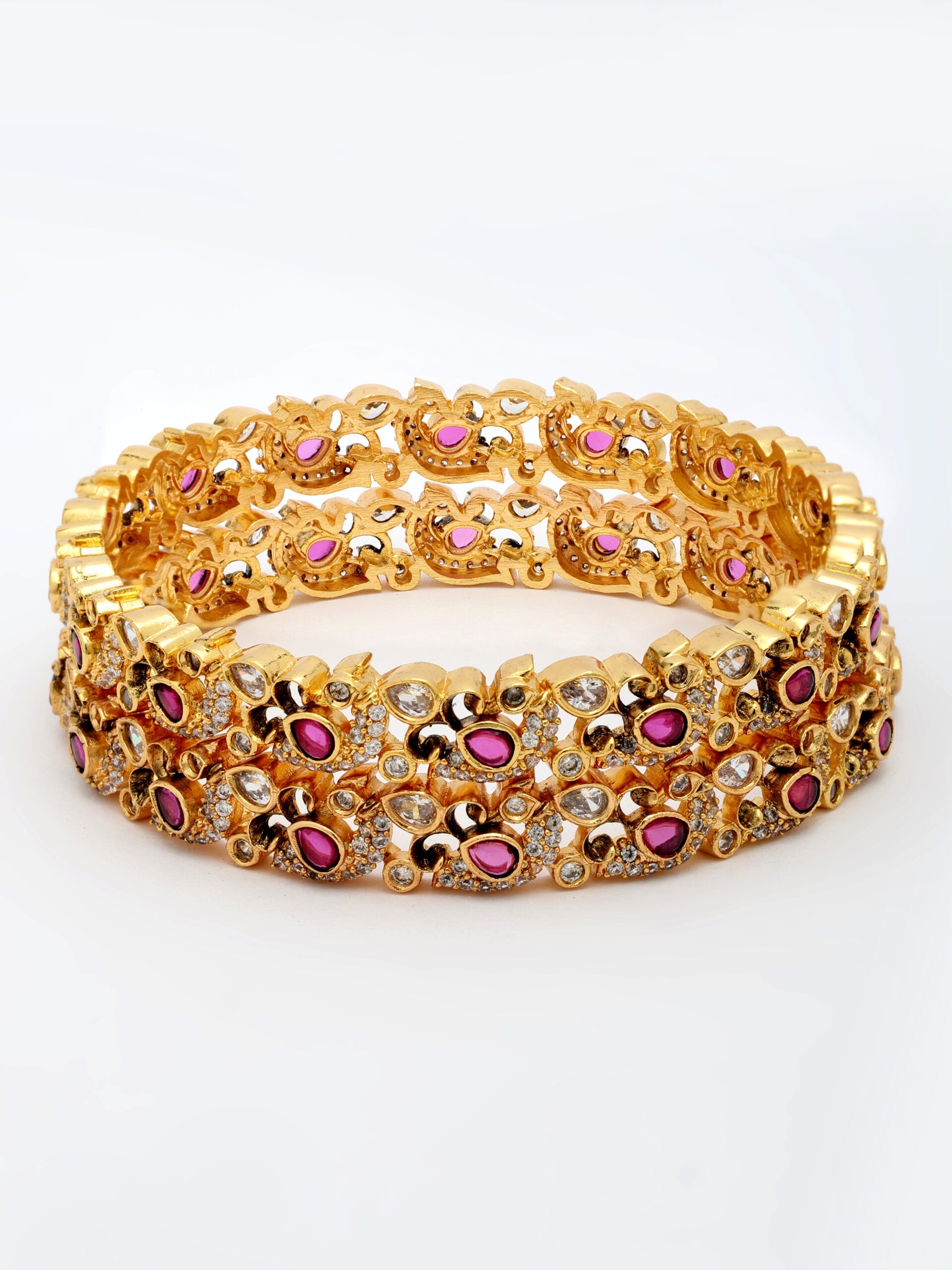 Elegant Ruby & Zircon Bangle With High Gold Polish