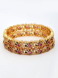 Elegant Ruby & Zircon Bangle With High Gold Polish
