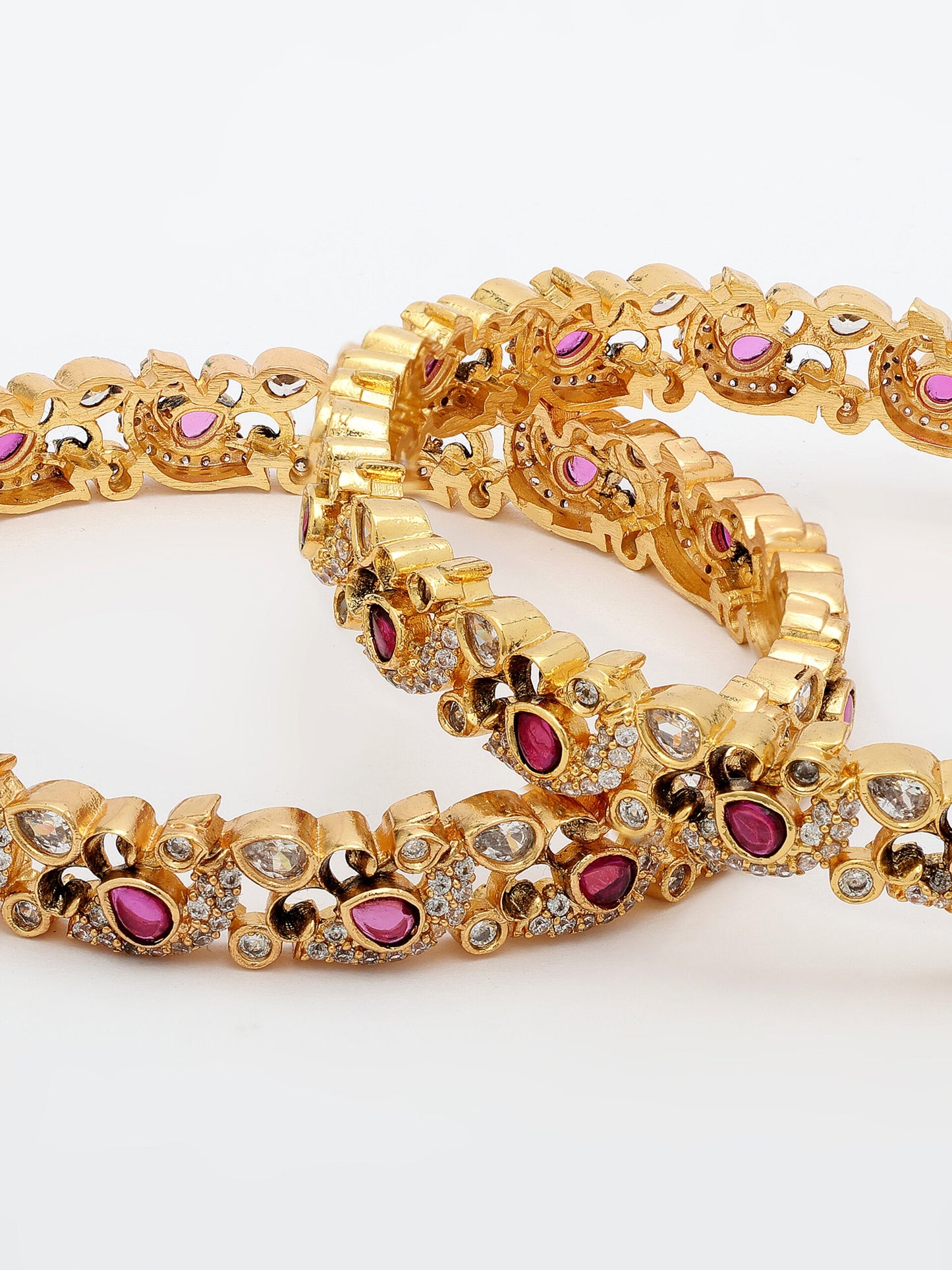 Elegant Ruby & Zircon Bangle With High Gold Polish