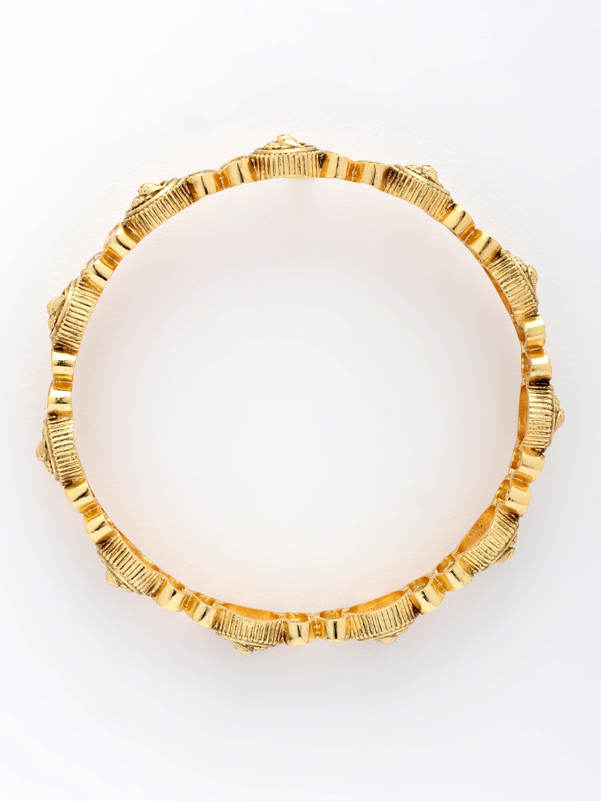 Nakshi Design Bangle Adorned With Ruby & Zircon in High Gold Polish