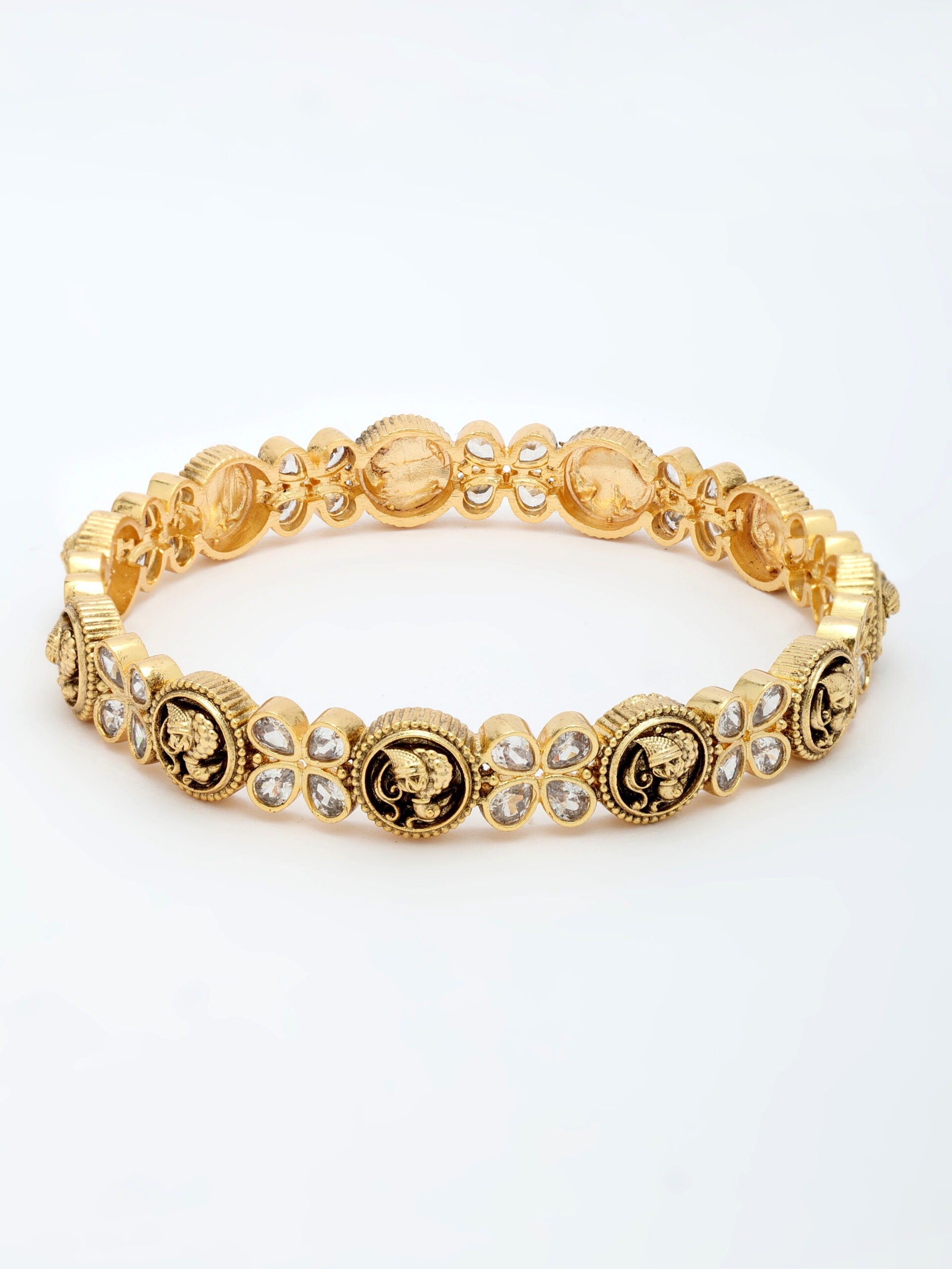 Nakshi Design Bangle Adorned With Ruby & Zircon in High Gold Polish