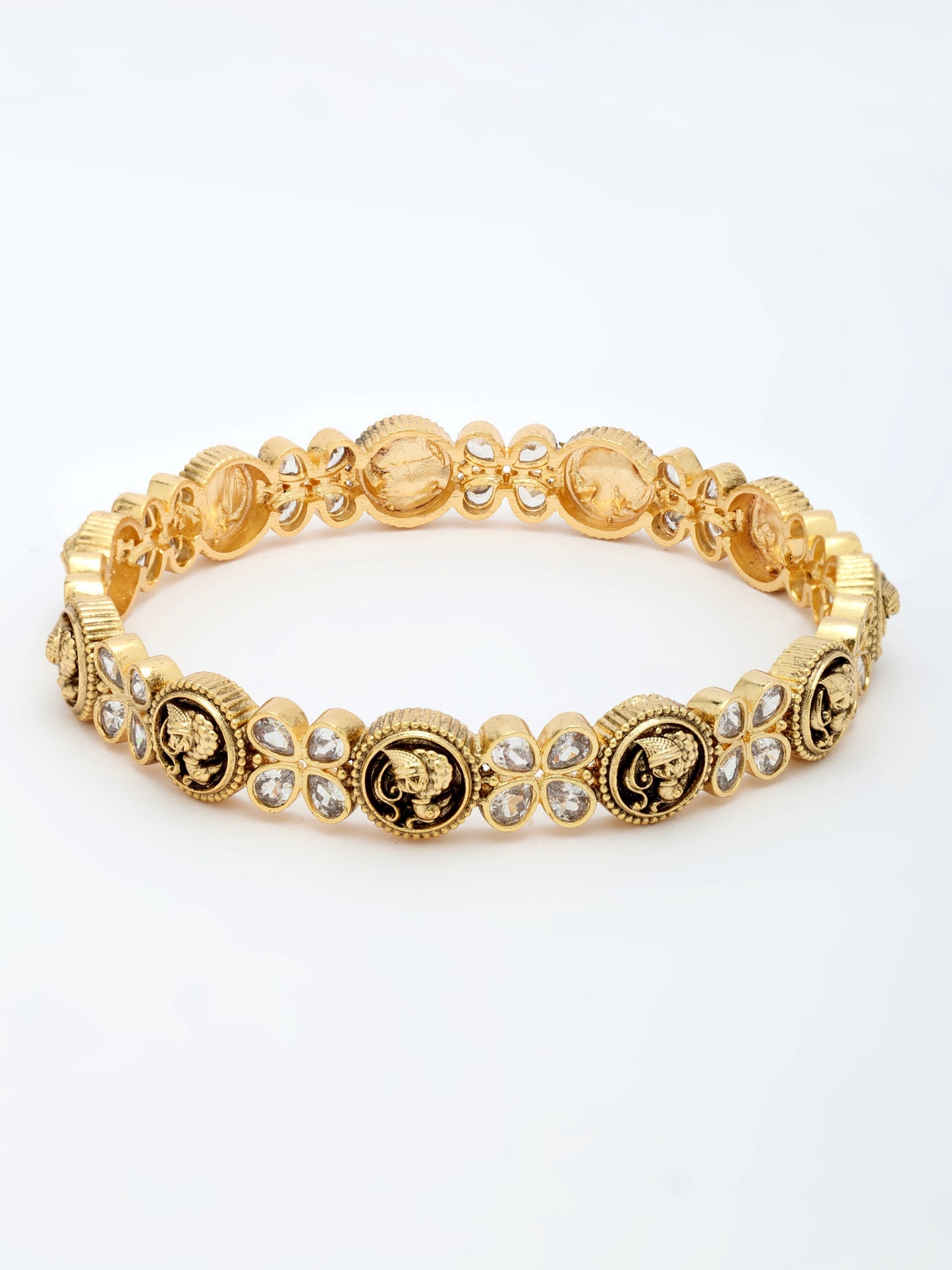 Nakshi Design Bangle Adorned With Ruby & Zircon in High Gold Polish