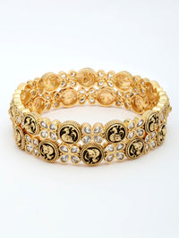 Nakshi Design Bangle Adorned With Ruby & Zircon in High Gold Polish
