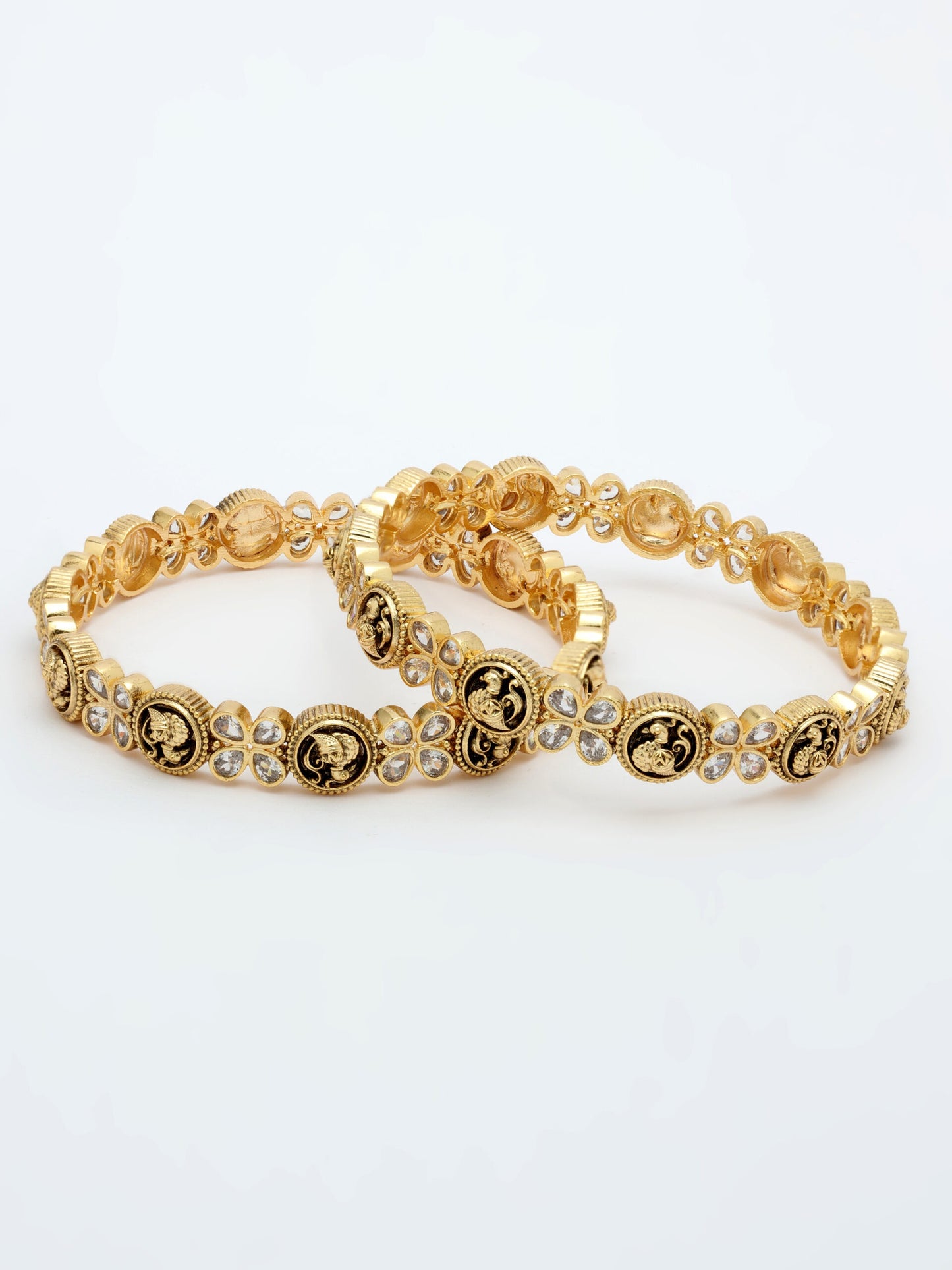 Nakshi Design Bangle Adorned With Ruby & Zircon in High Gold Polish