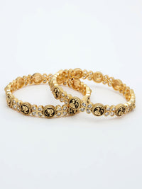 Nakshi Design Bangle Adorned With Ruby & Zircon in High Gold Polish