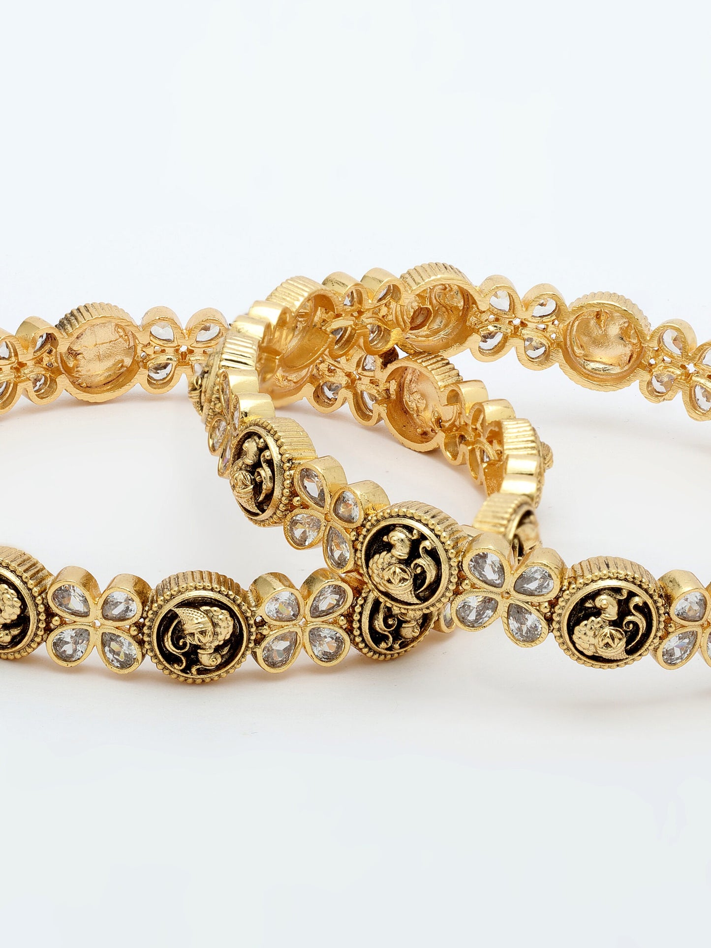 Nakshi Design Bangle Adorned With Ruby & Zircon in High Gold Polish