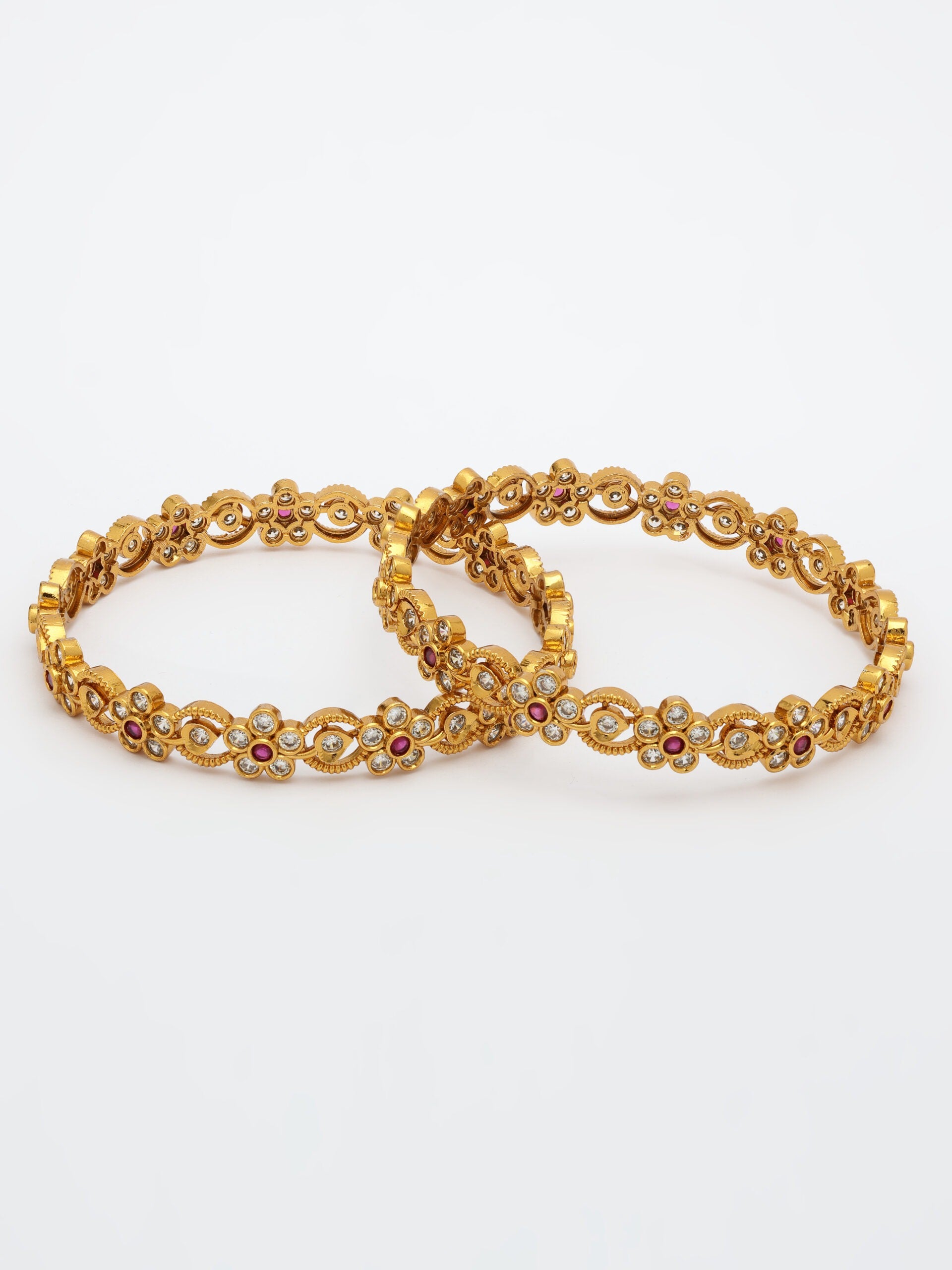 High-Gold Polish Bangle Adorned With Ruby & Zircon