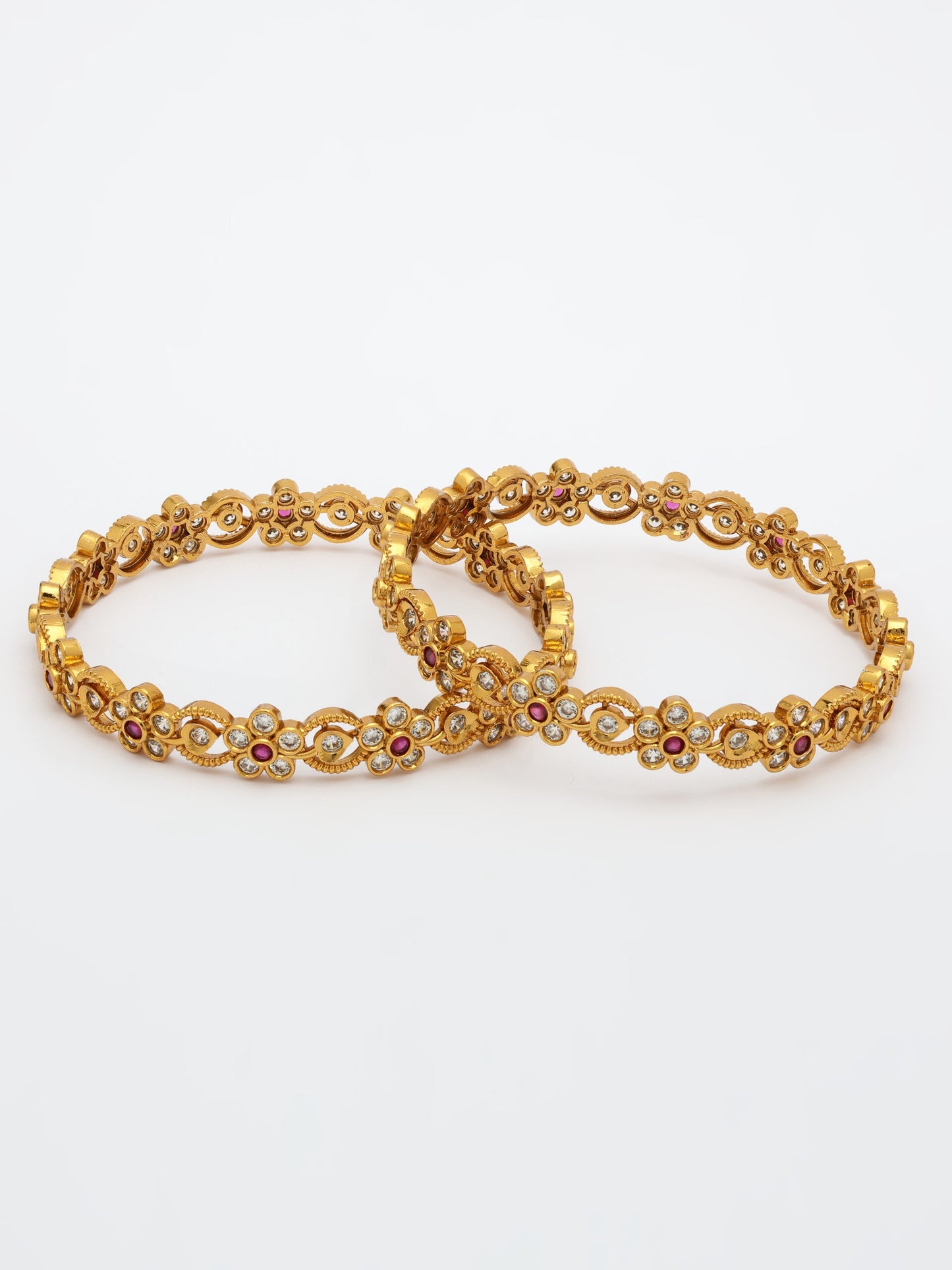 High-Gold Polish Bangle Adorned With Ruby & Zircon