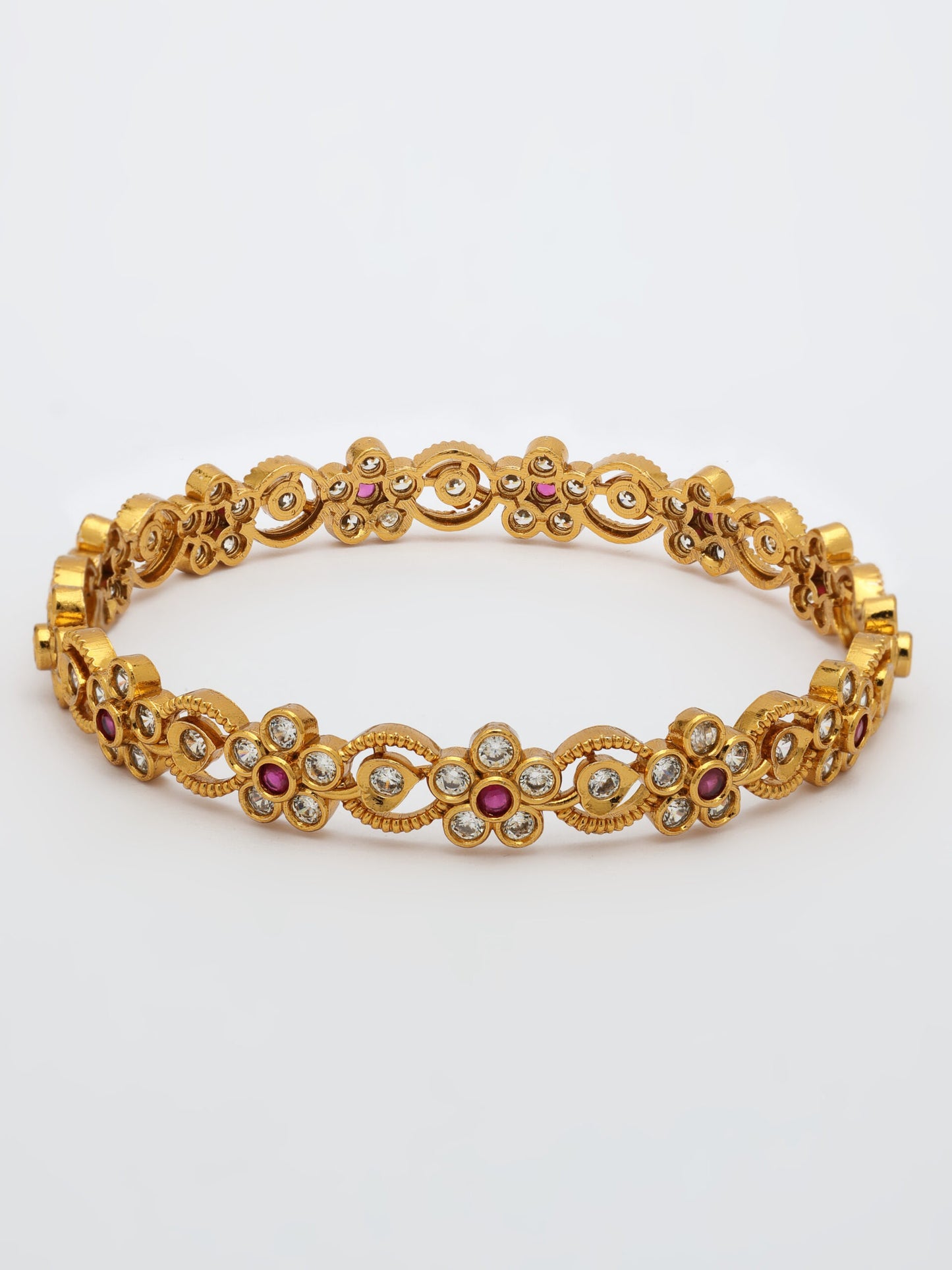 High-Gold Polish Bangle Adorned With Ruby & Zircon