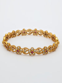High-Gold Polish Bangle Adorned With Ruby & Zircon