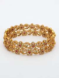 High-Gold Polish Bangle Adorned With Ruby & Zircon