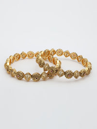 Nakshi Design Bangle Adorned With Ruby & Zircon in High Gold Polish