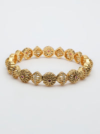 Nakshi Design Bangle Adorned With Ruby & Zircon in High Gold Polish