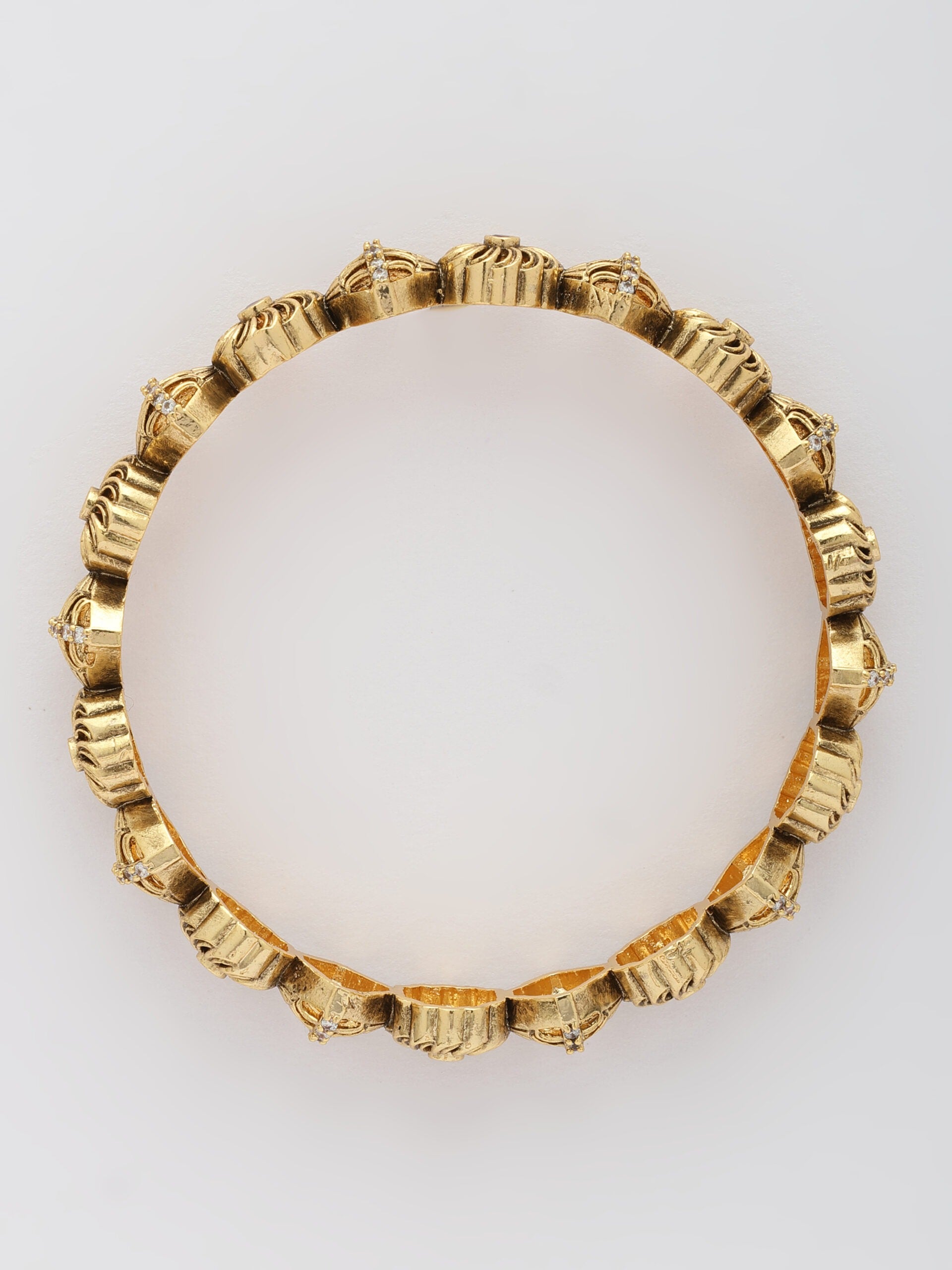 Nakshi Design Bangle Adorned With Ruby & Zircon in High Gold Polish