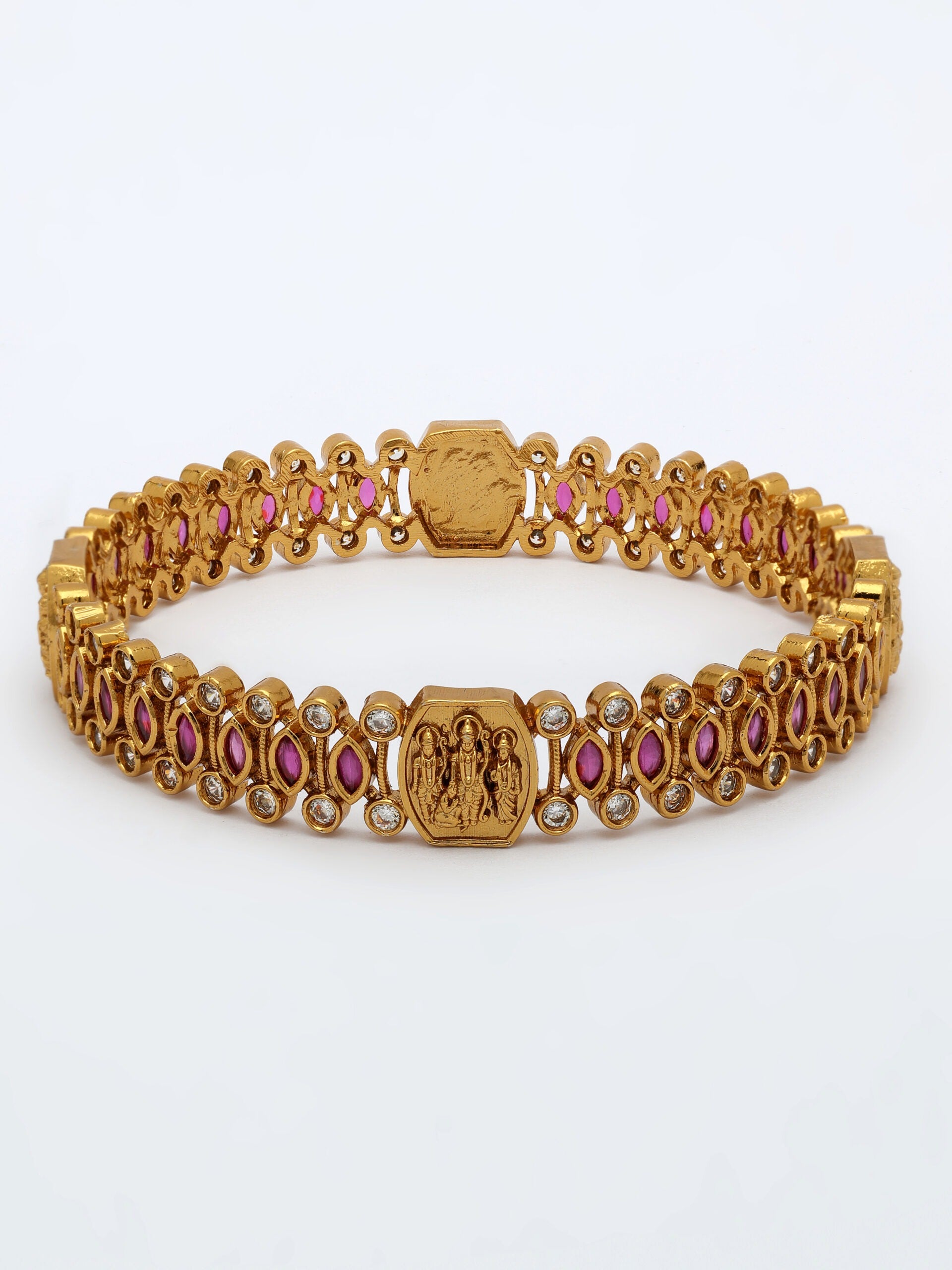Ram Parivar Bangle With Ruby & Zircon, High Gold Polish