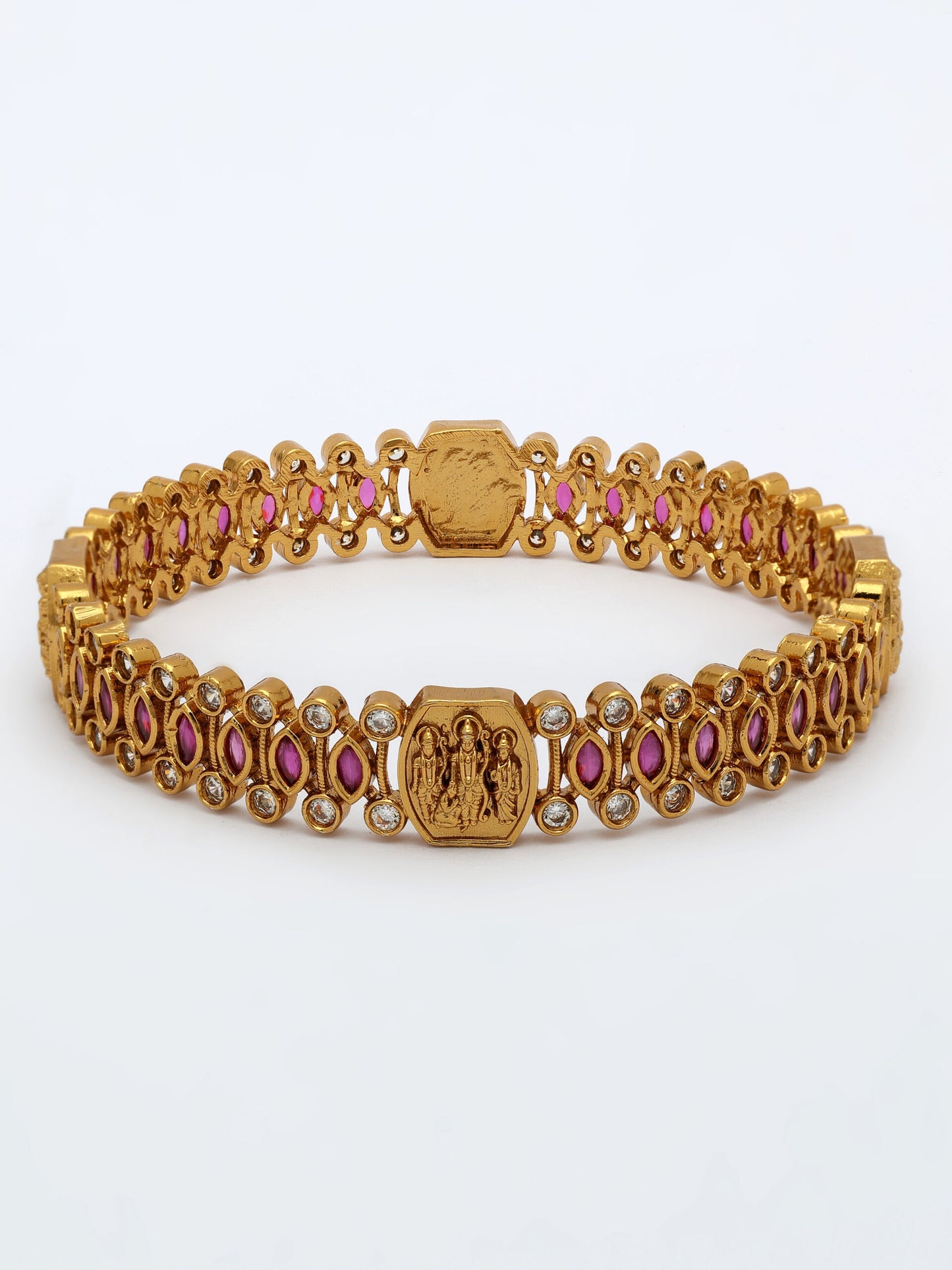 Ram Parivar Bangle With Ruby & Zircon, High Gold Polish