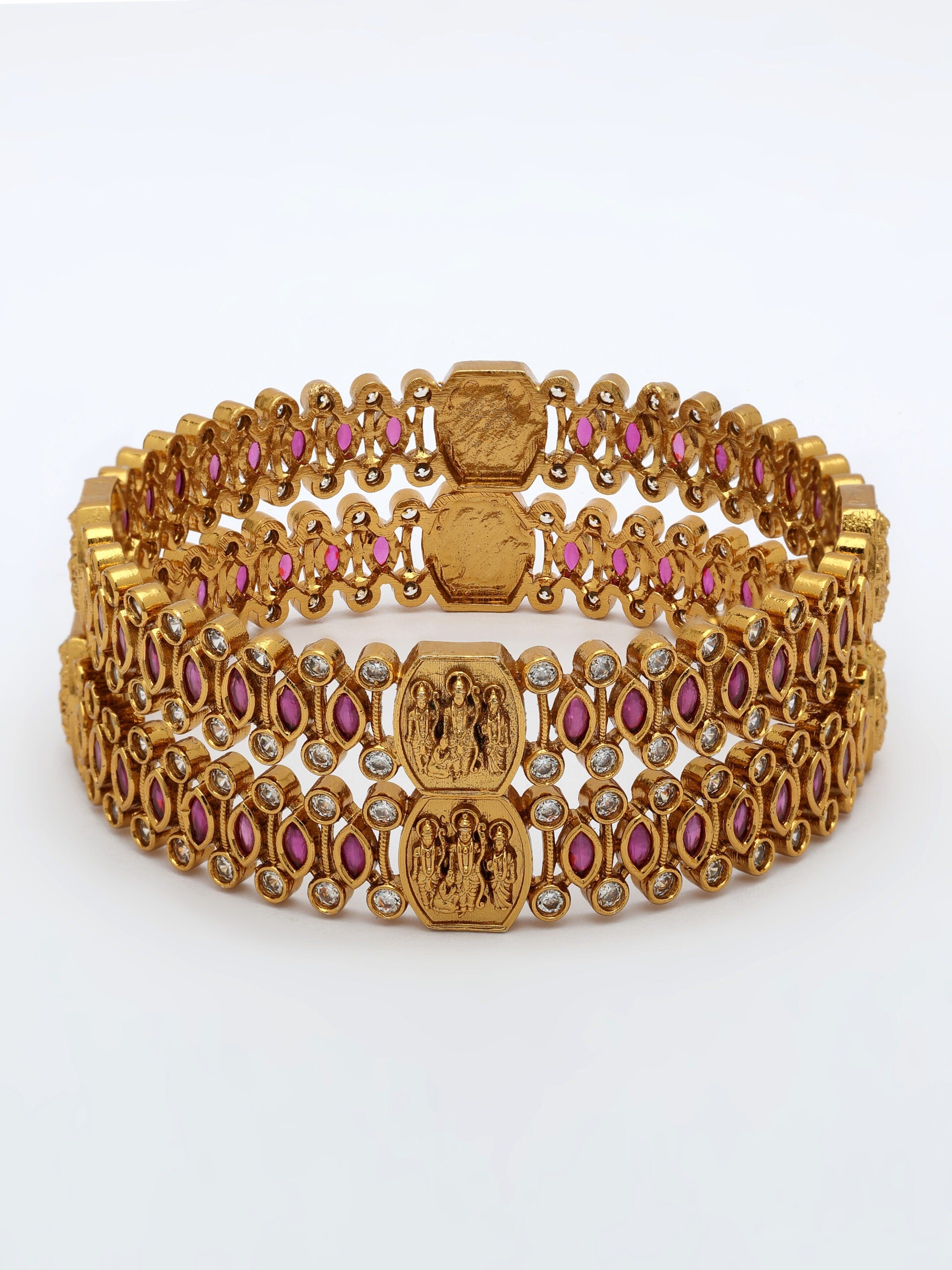 Ram Parivar Bangle With Ruby & Zircon, High Gold Polish