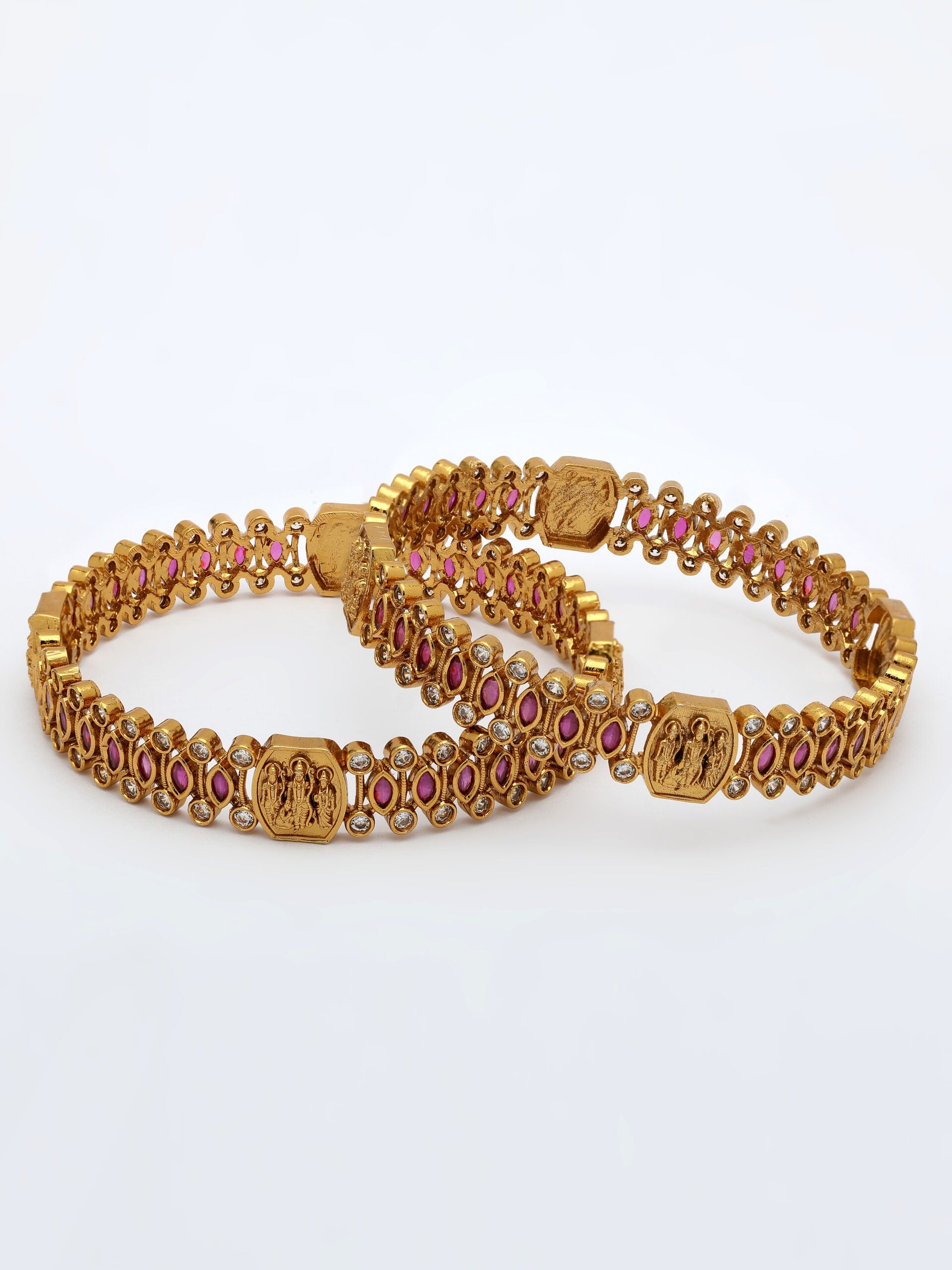 Ram Parivar Bangle With Ruby & Zircon, High Gold Polish