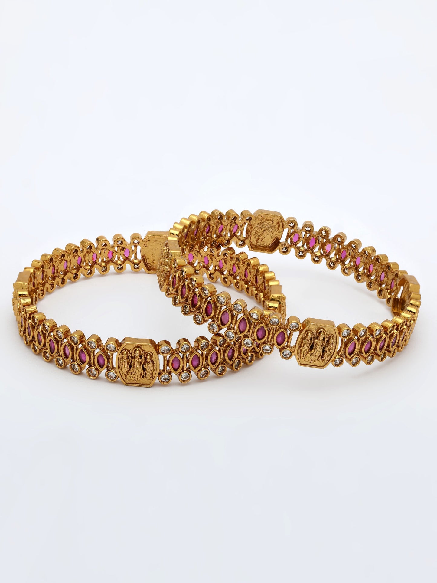 Ram Parivar Bangle With Ruby & Zircon, High Gold Polish