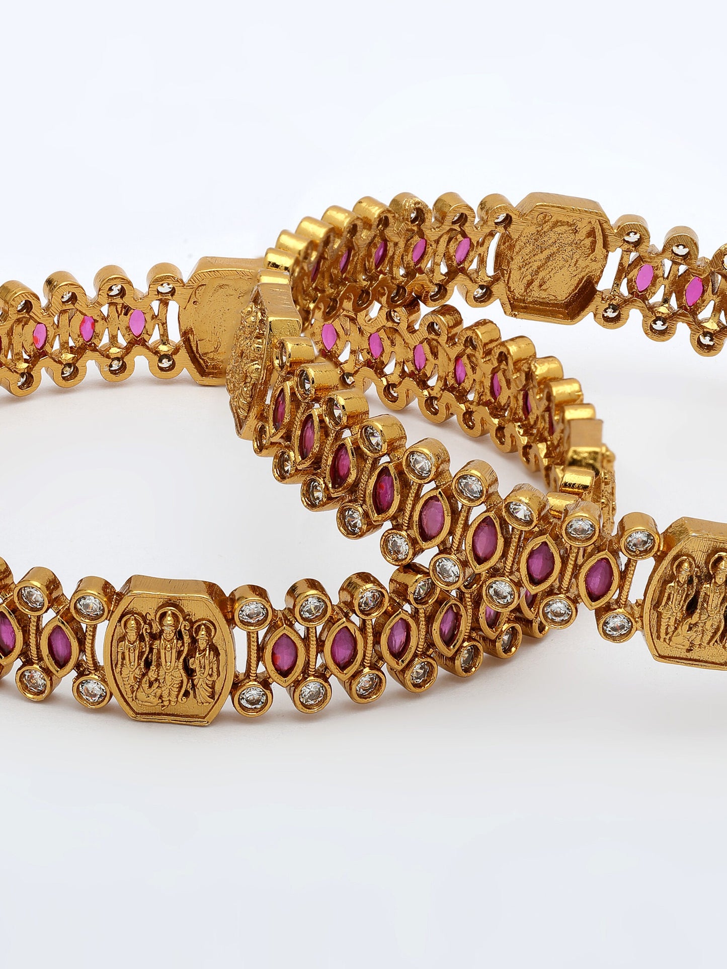 Ram Parivar Bangle With Ruby & Zircon, High Gold Polish
