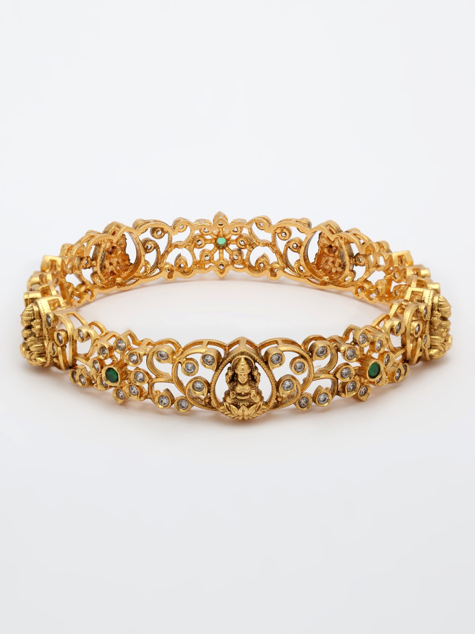 Emerald & Zircon Bangle With High Gold Polish