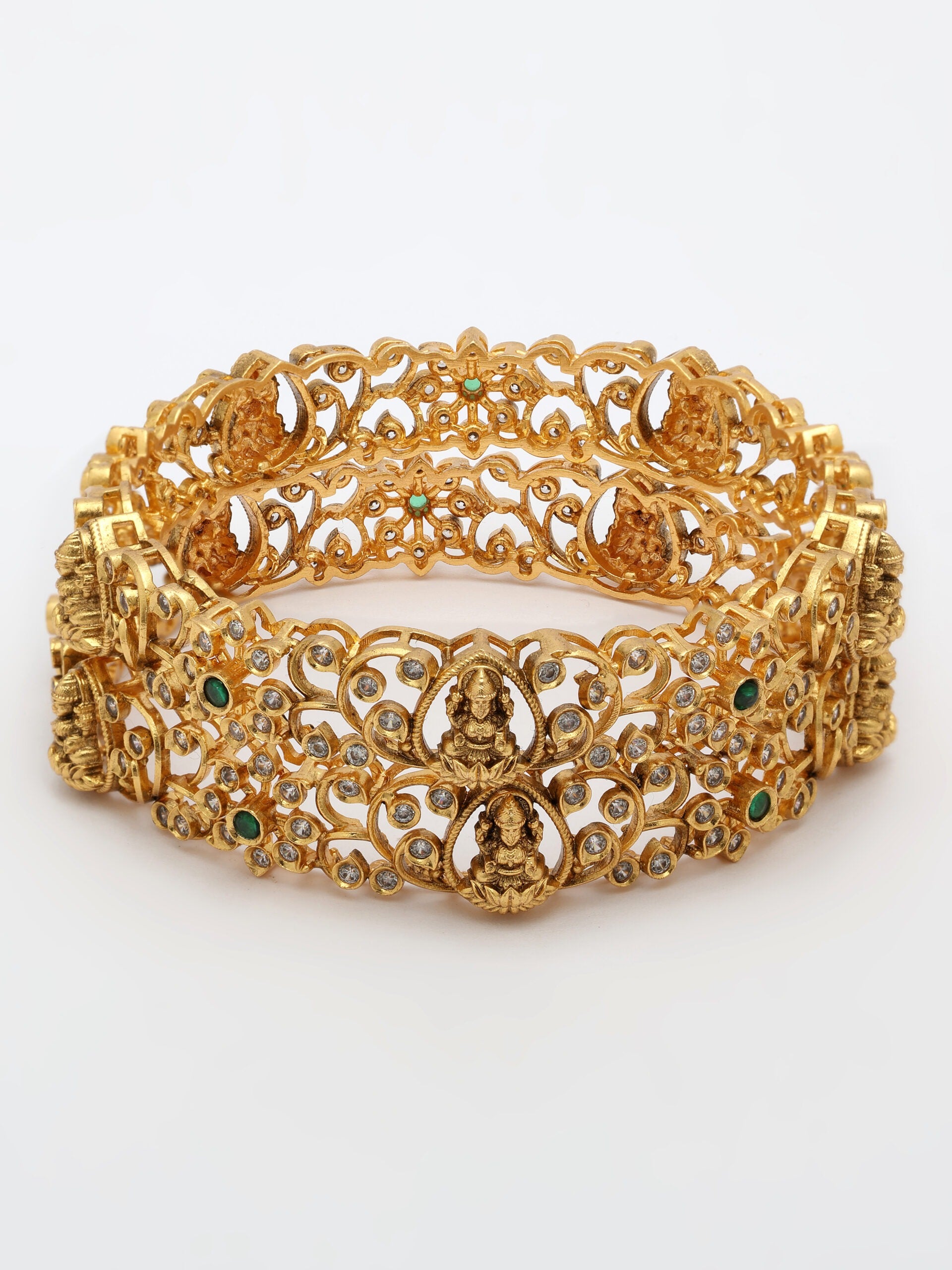 Emerald & Zircon Bangle With High Gold Polish