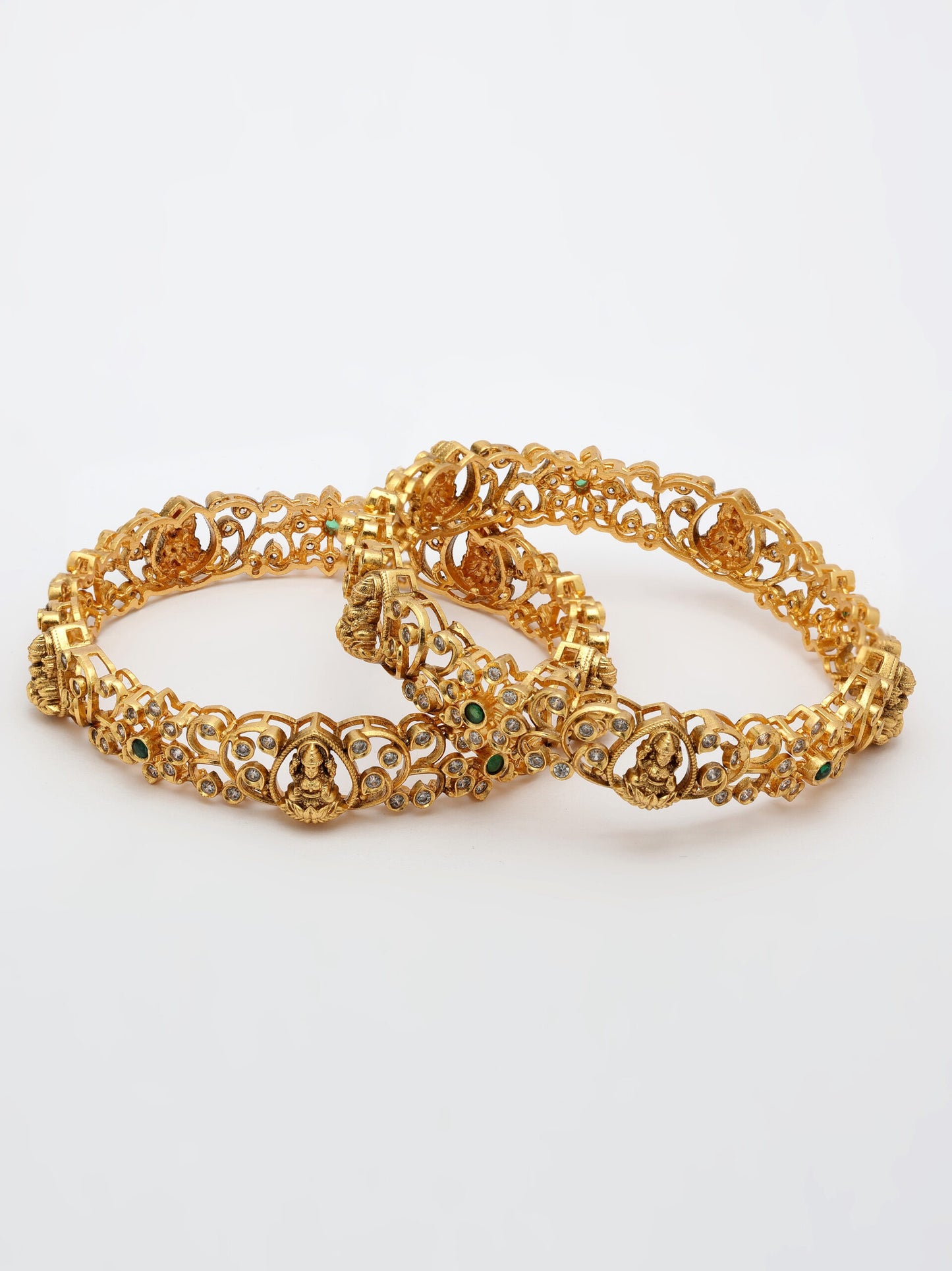 Emerald & Zircon Bangle With High Gold Polish