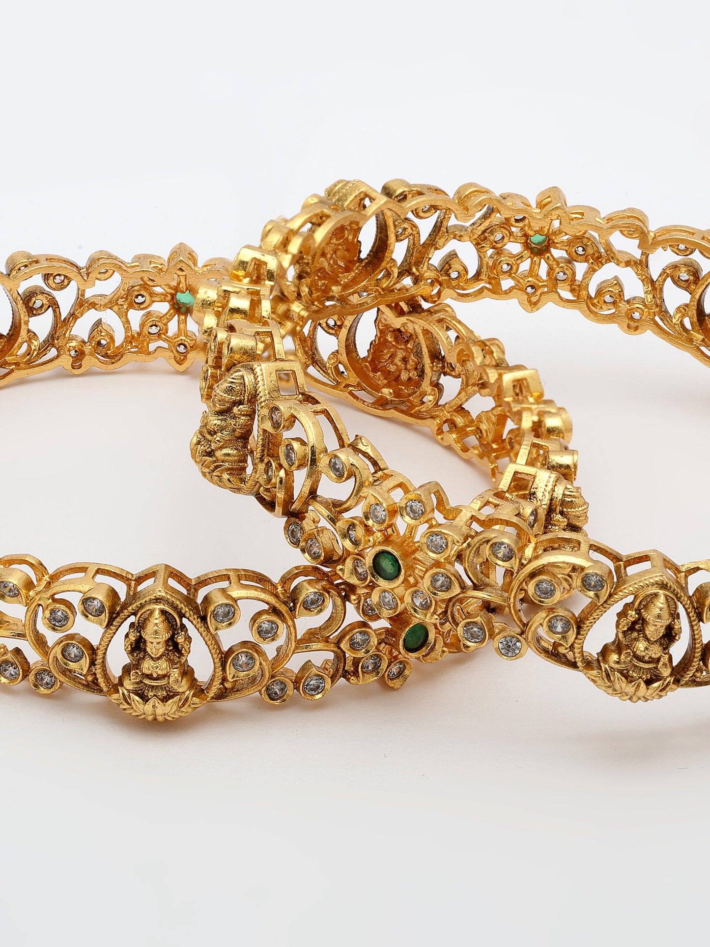 Emerald & Zircon Bangle With High Gold Polish