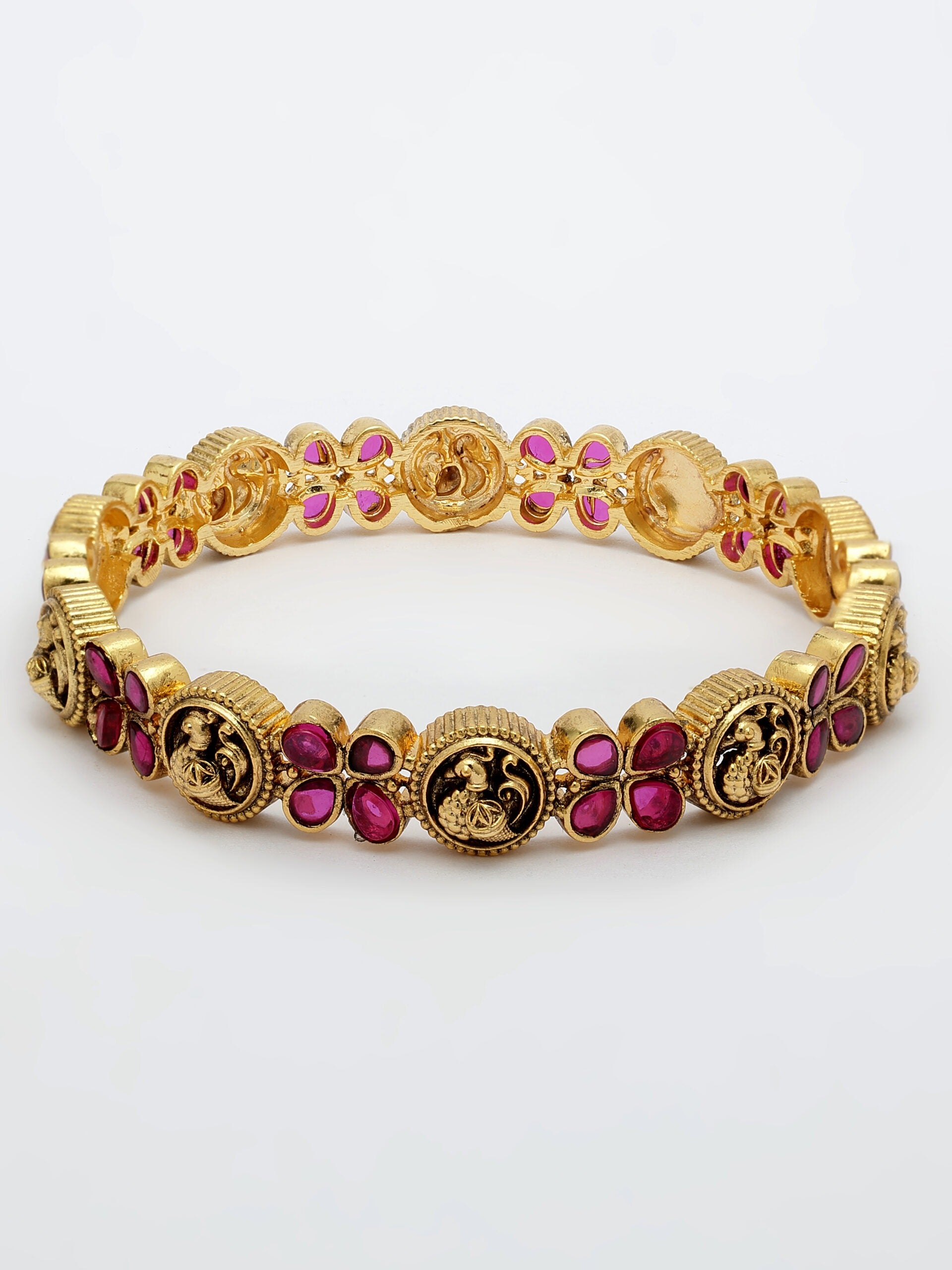Exquisite Ruby Stone Bangle With Intricate Nakshi Design