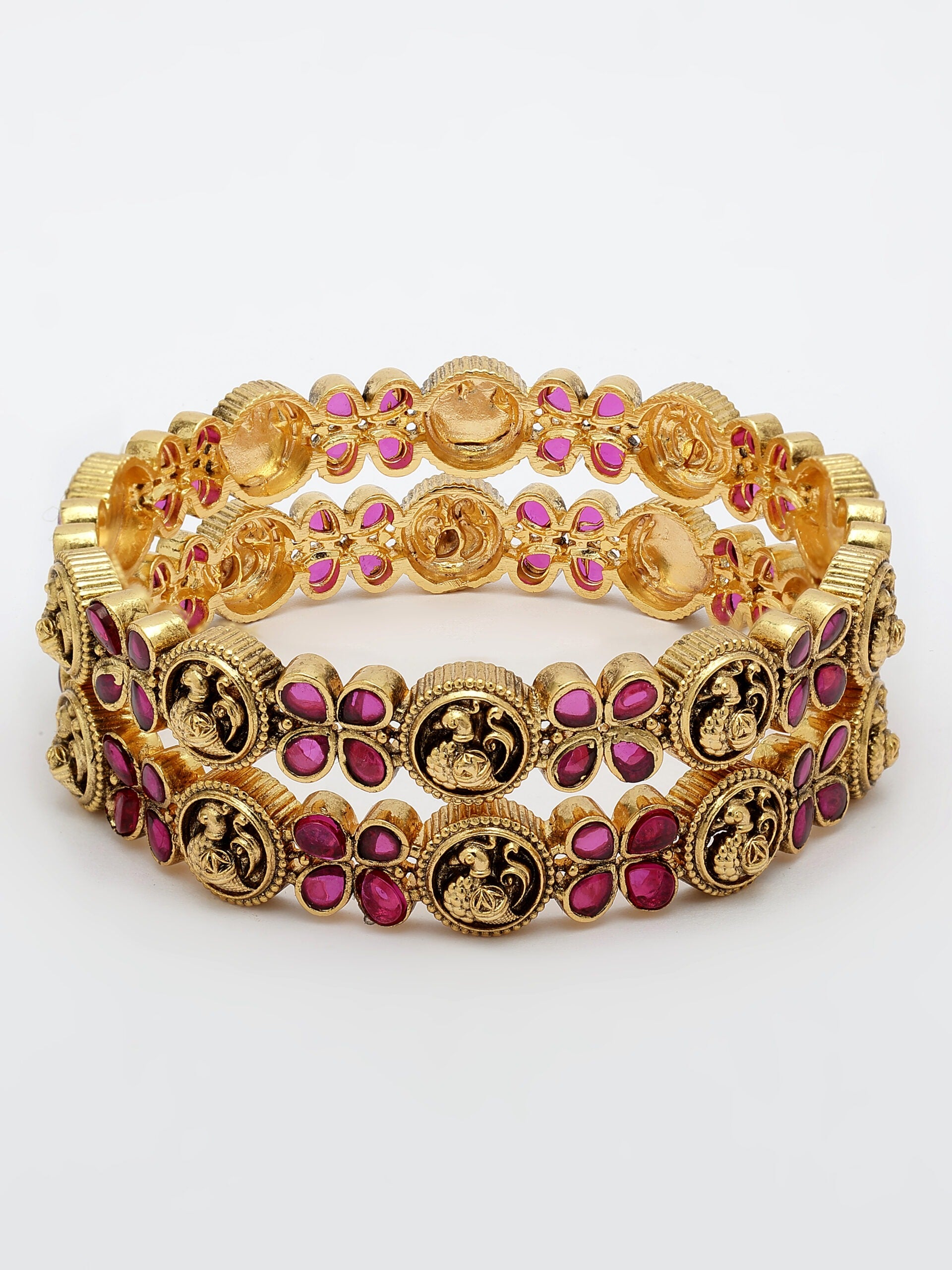 Exquisite Ruby Stone Bangle With Intricate Nakshi Design