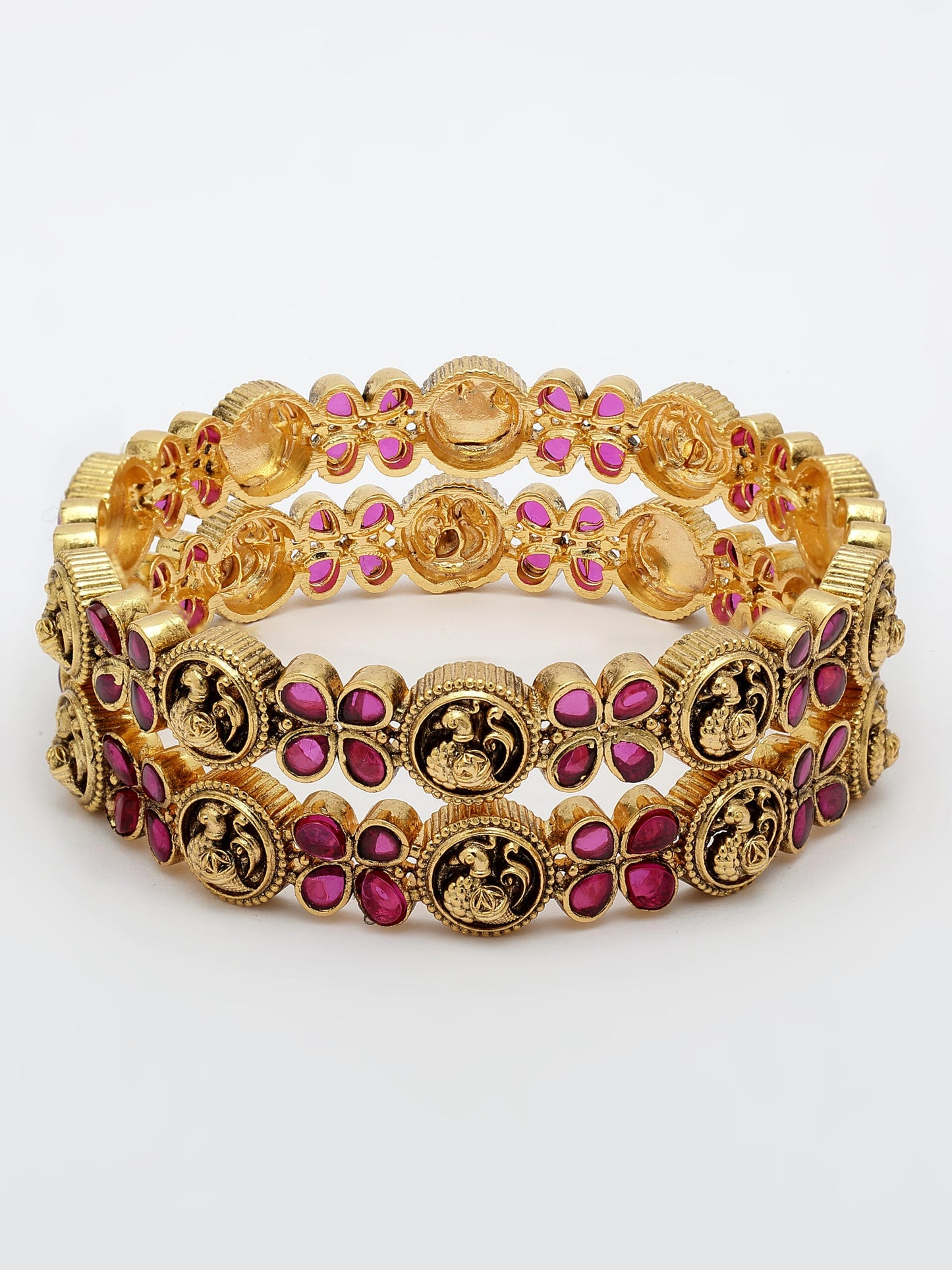 Exquisite Ruby Stone Bangle With Intricate Nakshi Design