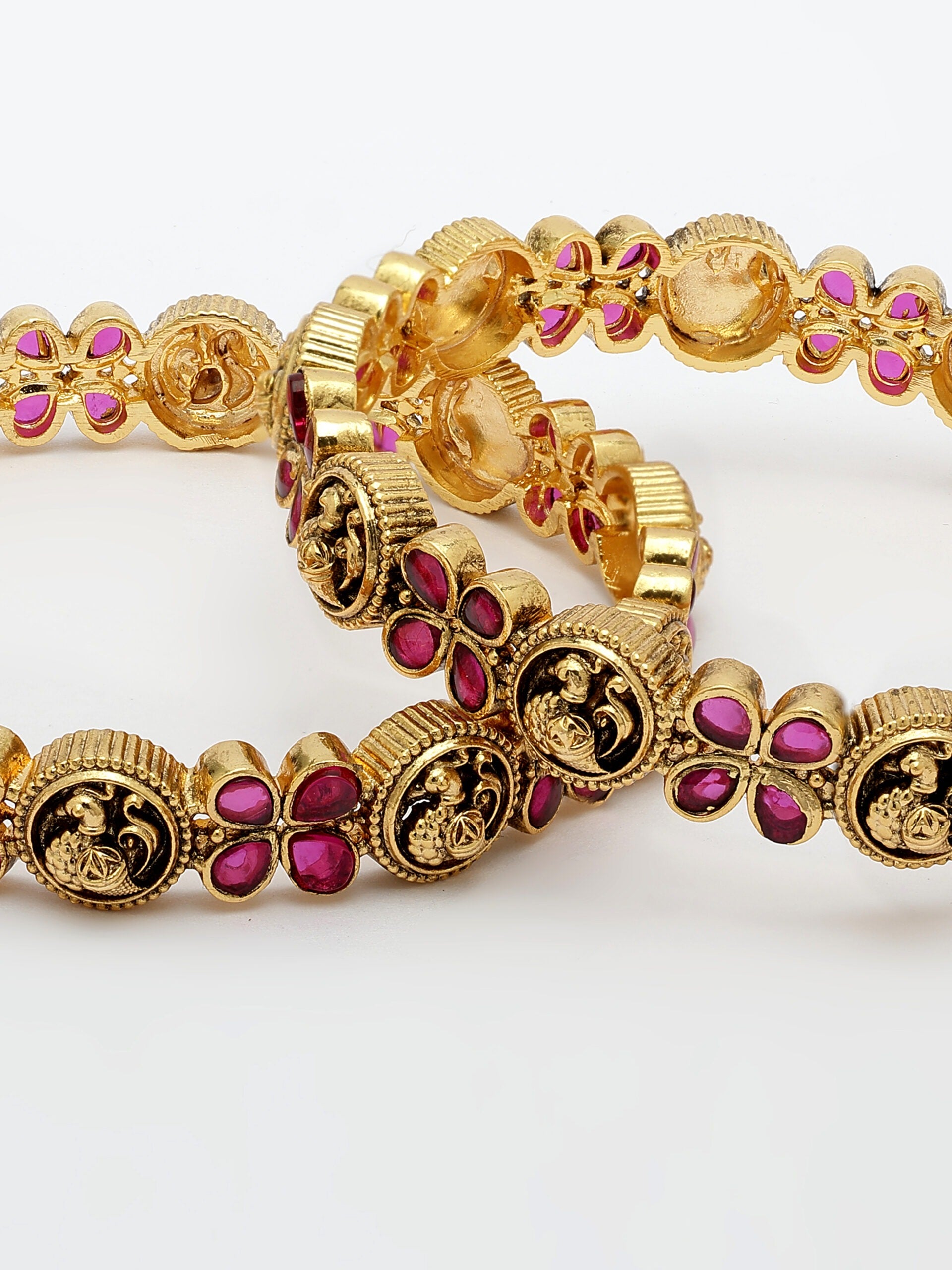 Exquisite Ruby Stone Bangle With Intricate Nakshi Design