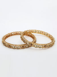 High Gold Finish Bangle Adorned With Ruby, Emerald & Zircon