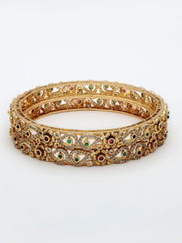 High Gold Finish Bangle Adorned With Ruby, Emerald & Zircon