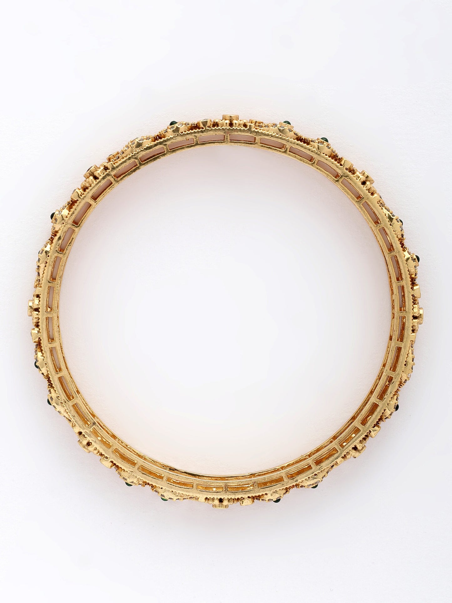 High Gold Finish Bangle Adorned With Ruby, Emerald & Zircon