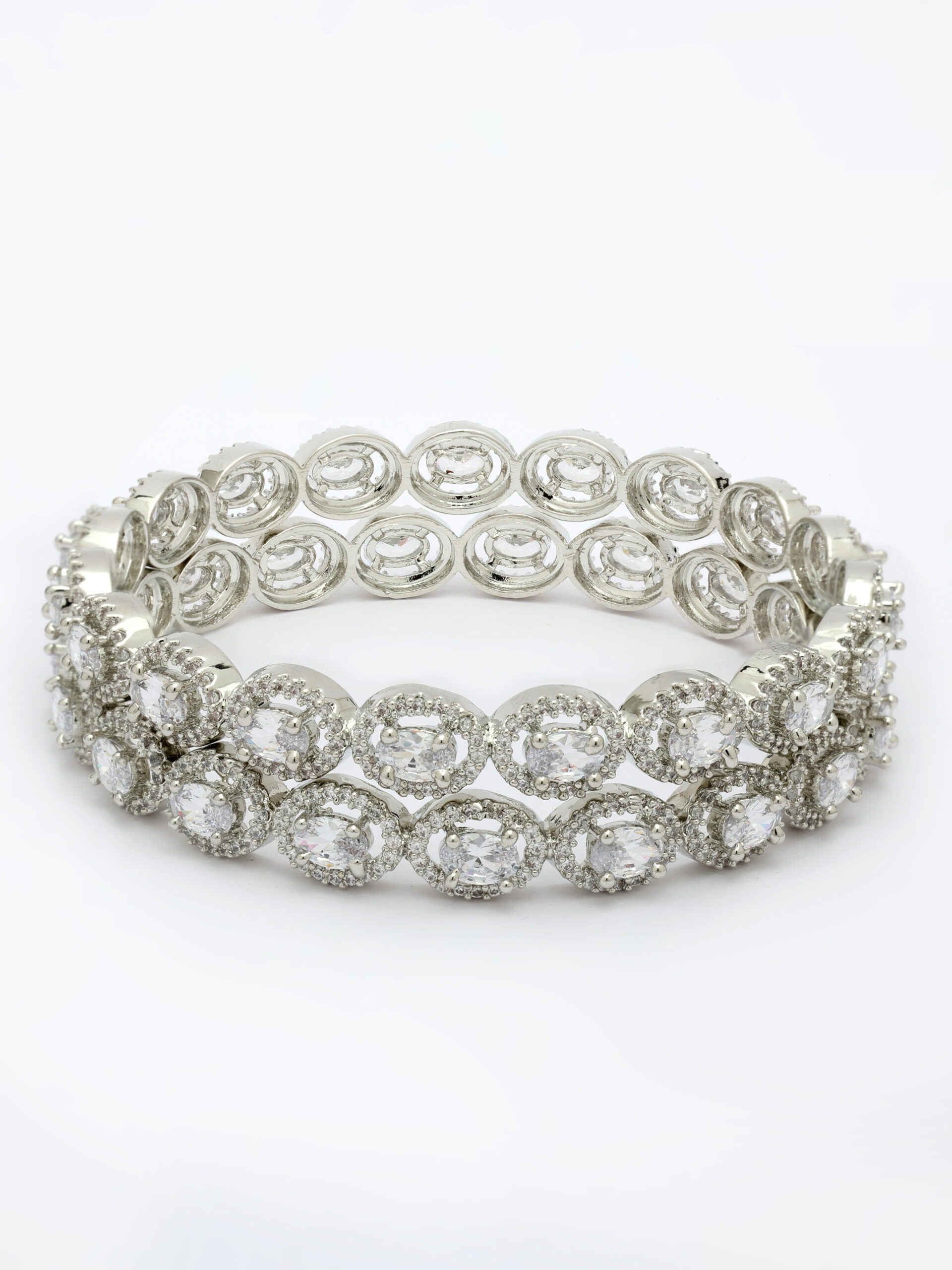 White Zircon Bangle With Rhodium Finish
