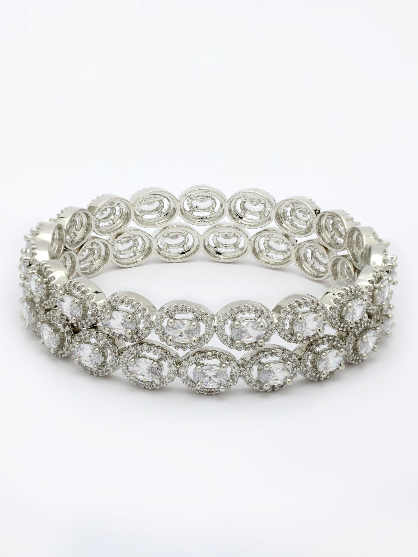 White Zircon Bangle With Rhodium Finish