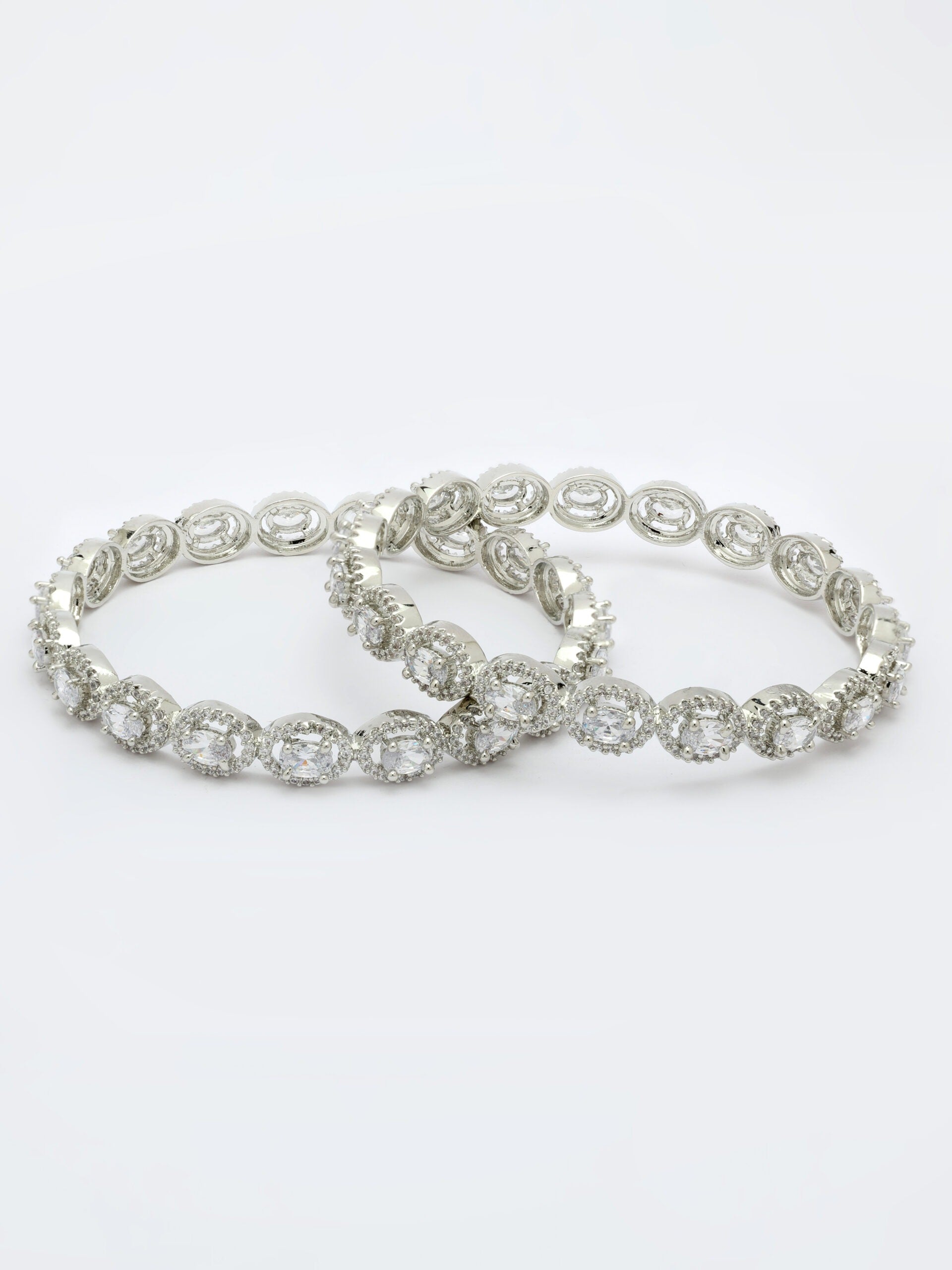 White Zircon Bangle With Rhodium Finish