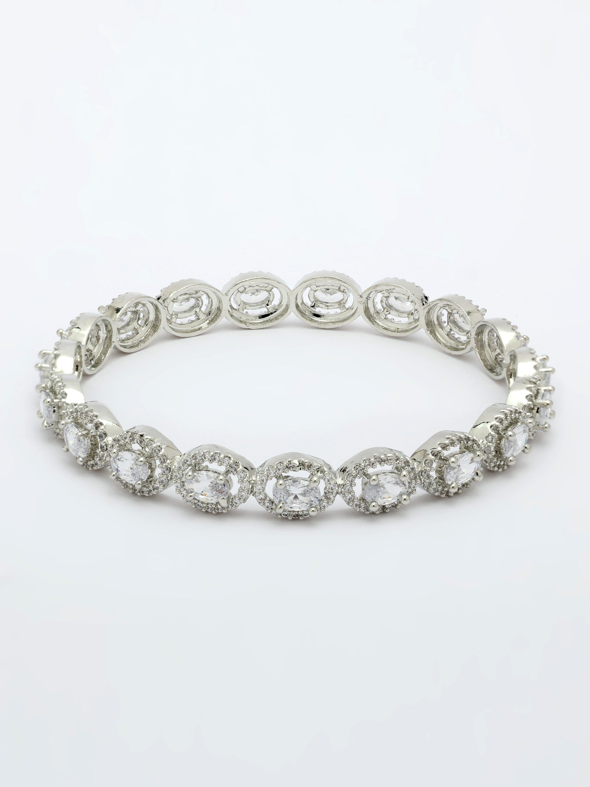 White Zircon Bangle With Rhodium Finish