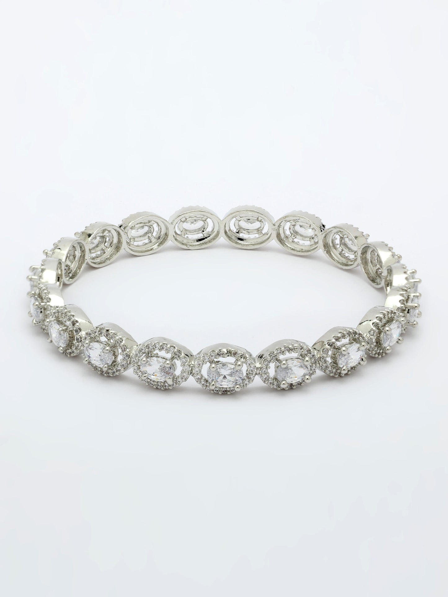 White Zircon Bangle With Rhodium Finish