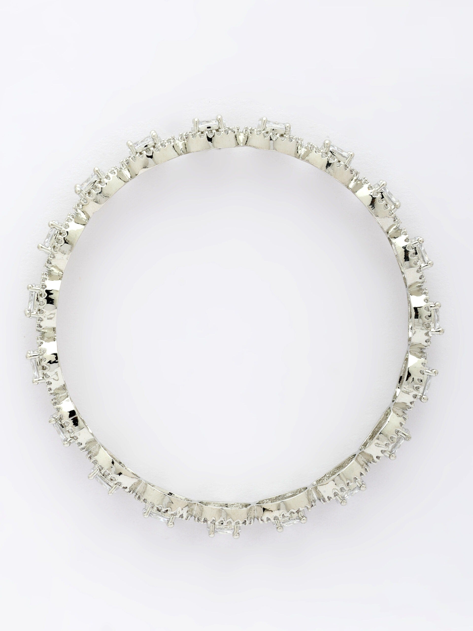 White Zircon Bangle With Rhodium Finish