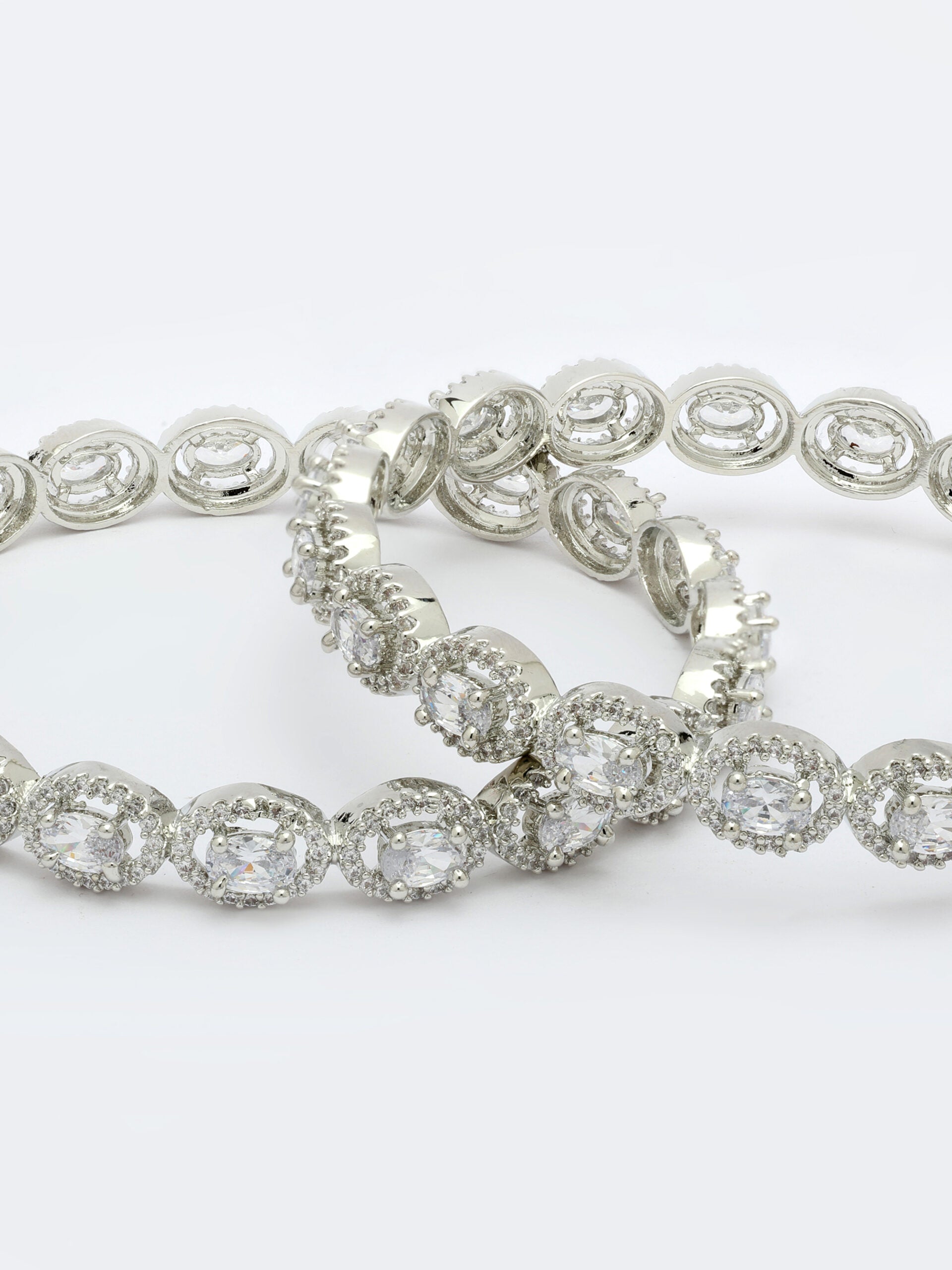 White Zircon Bangle With Rhodium Finish