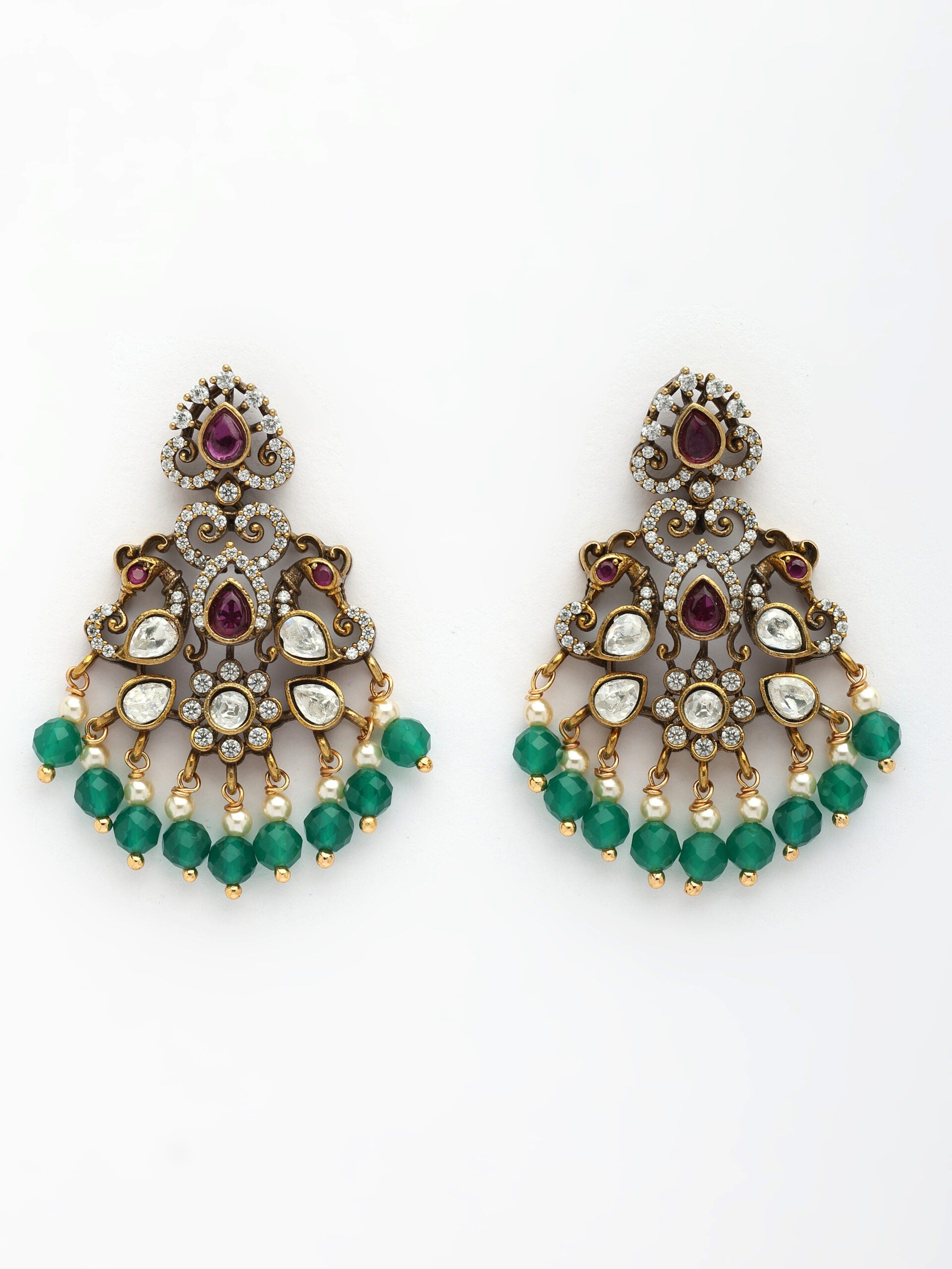 Regal Necklace Set With Moissanite, Ruby, Zircon & Emerald-Pearl Accents