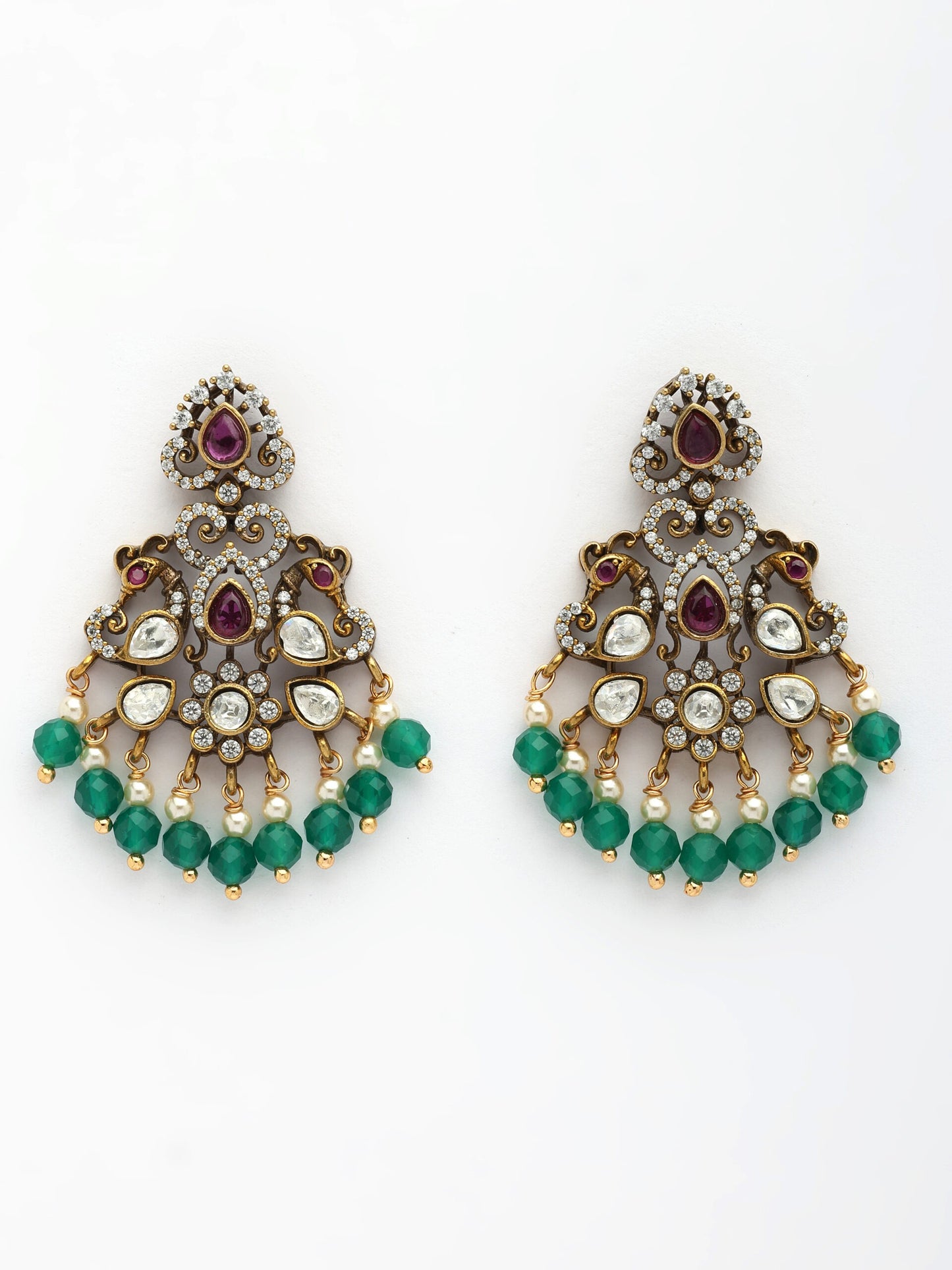Regal Necklace Set With Moissanite, Ruby, Zircon & Emerald-Pearl Accents