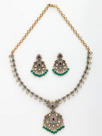 Regal Necklace Set With Moissanite, Ruby, Zircon & Emerald-Pearl Accents