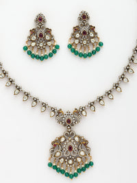 Regal Necklace Set With Moissanite, Ruby, Zircon & Emerald-Pearl Accents