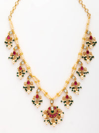 Luxury Jadau Kundan Necklace Adorned With Moissanite, Emerald & Pearls