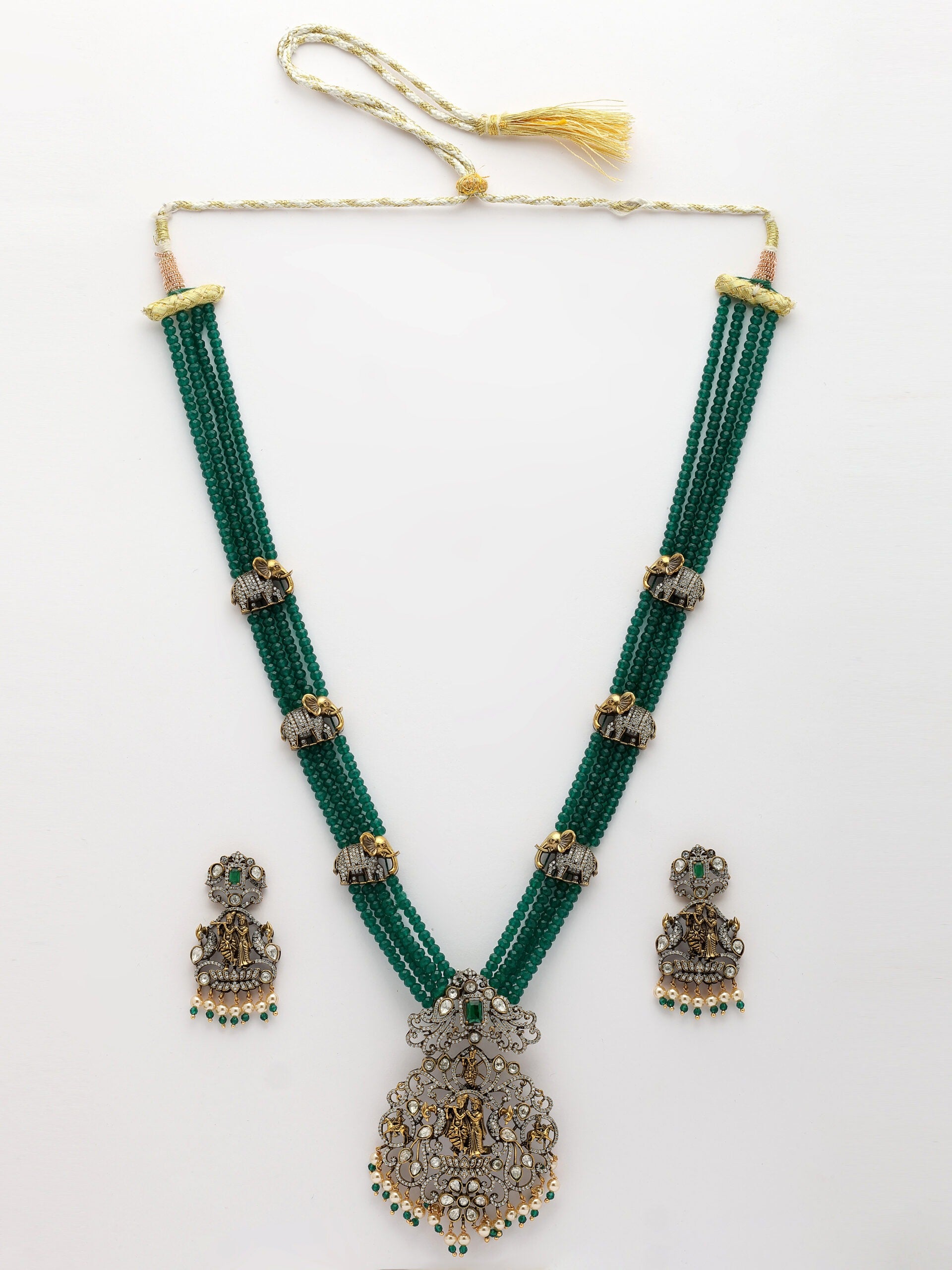 Luxury Moissanite Haaram Adorned With Emerald Beads and Premium Pearls