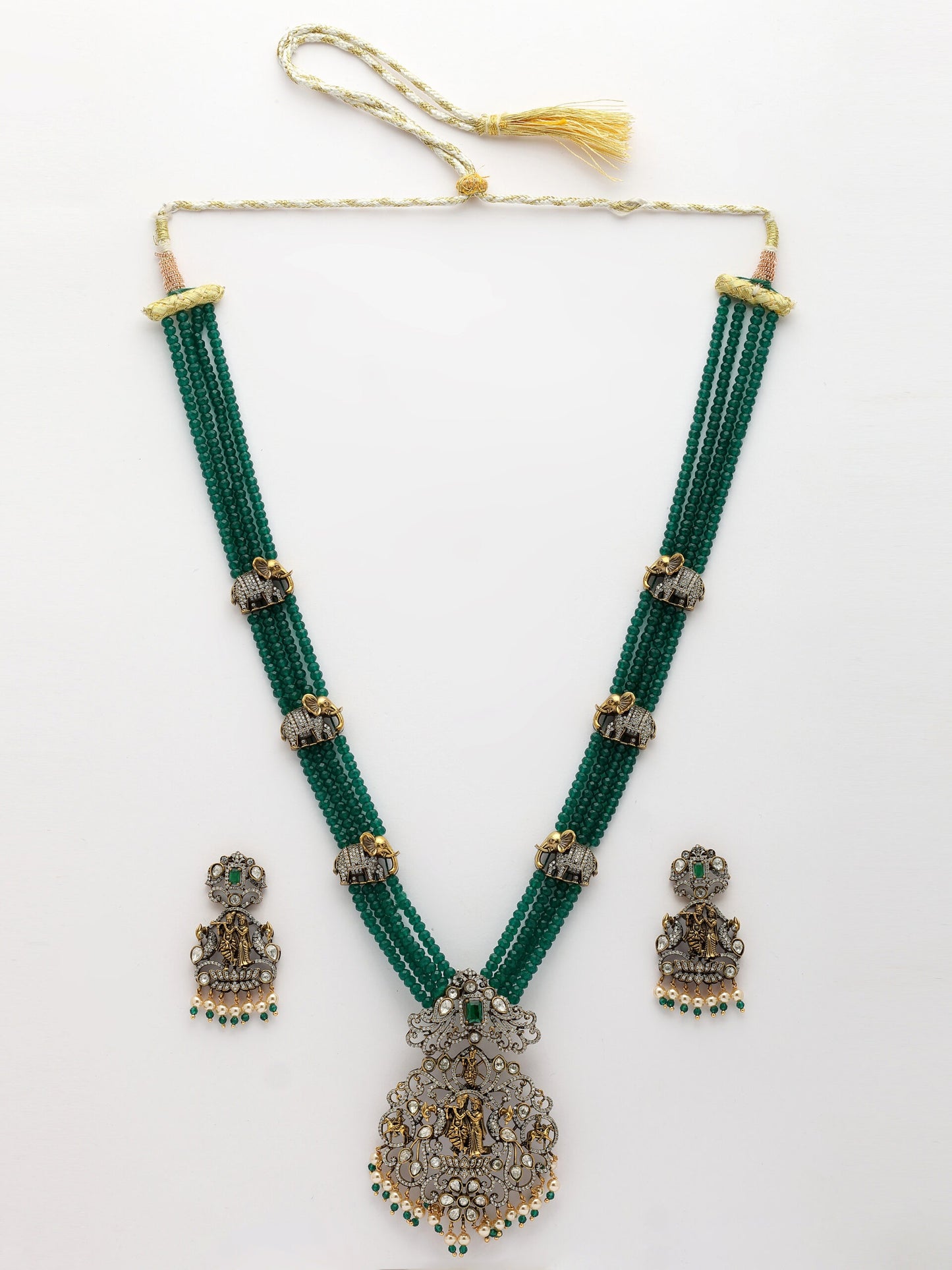 Luxury Moissanite Haaram Adorned With Emerald Beads and Premium Pearls